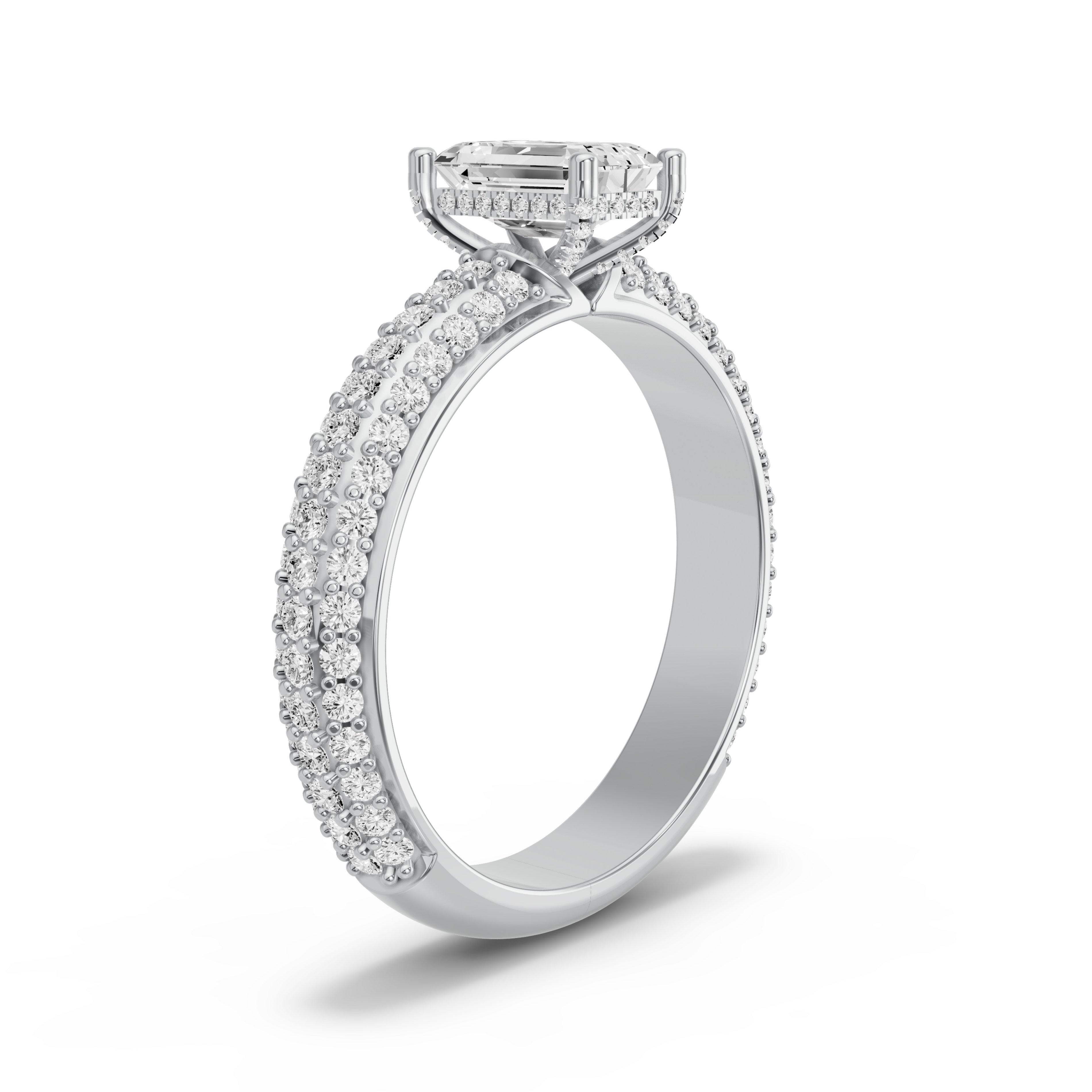 Image for Radiant Pave Basket Ring with Triple Row Pave band in 18K Two Tone Rose Gold