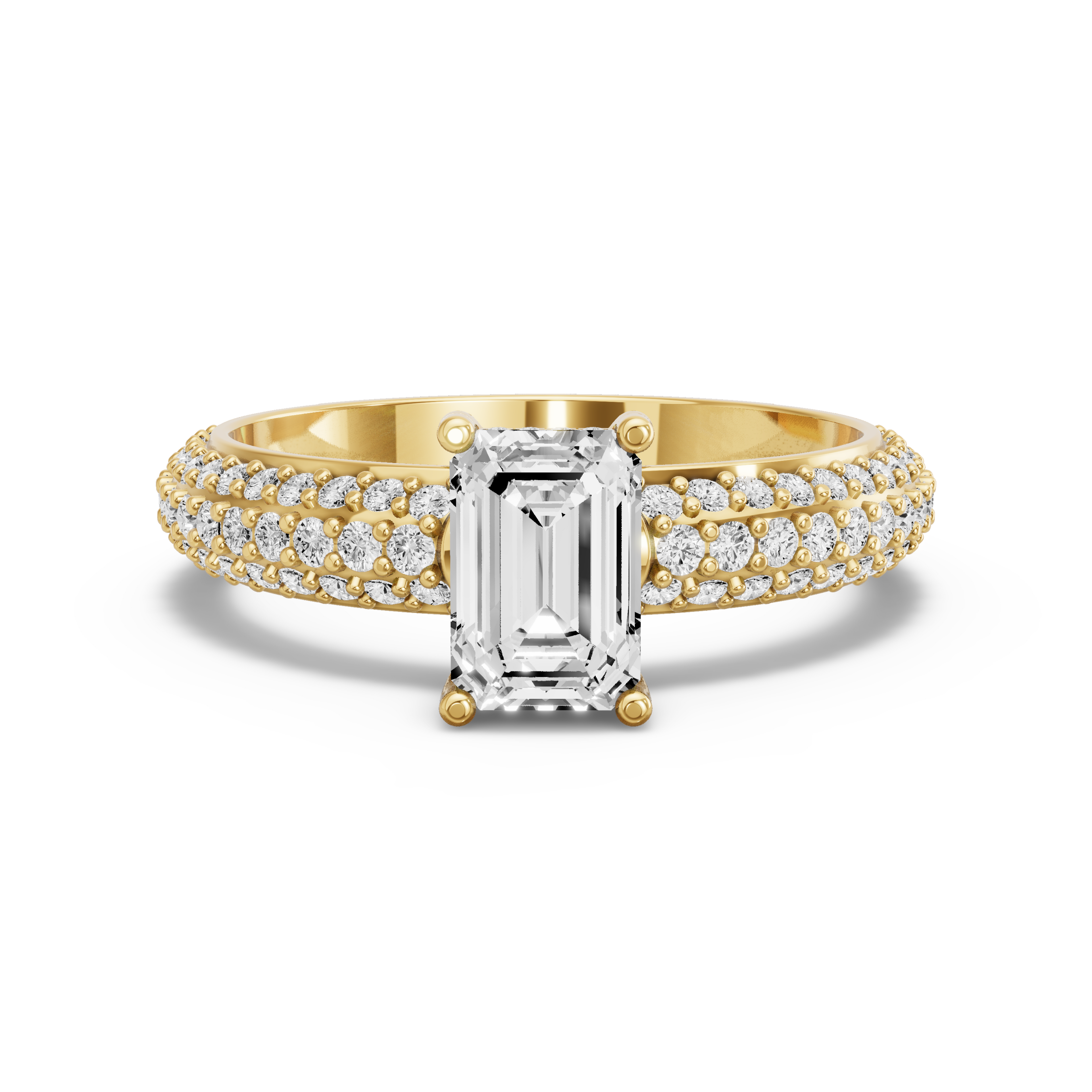 Image for Radiant Pave Basket Ring with Triple Row Pave band in 14K White Gold