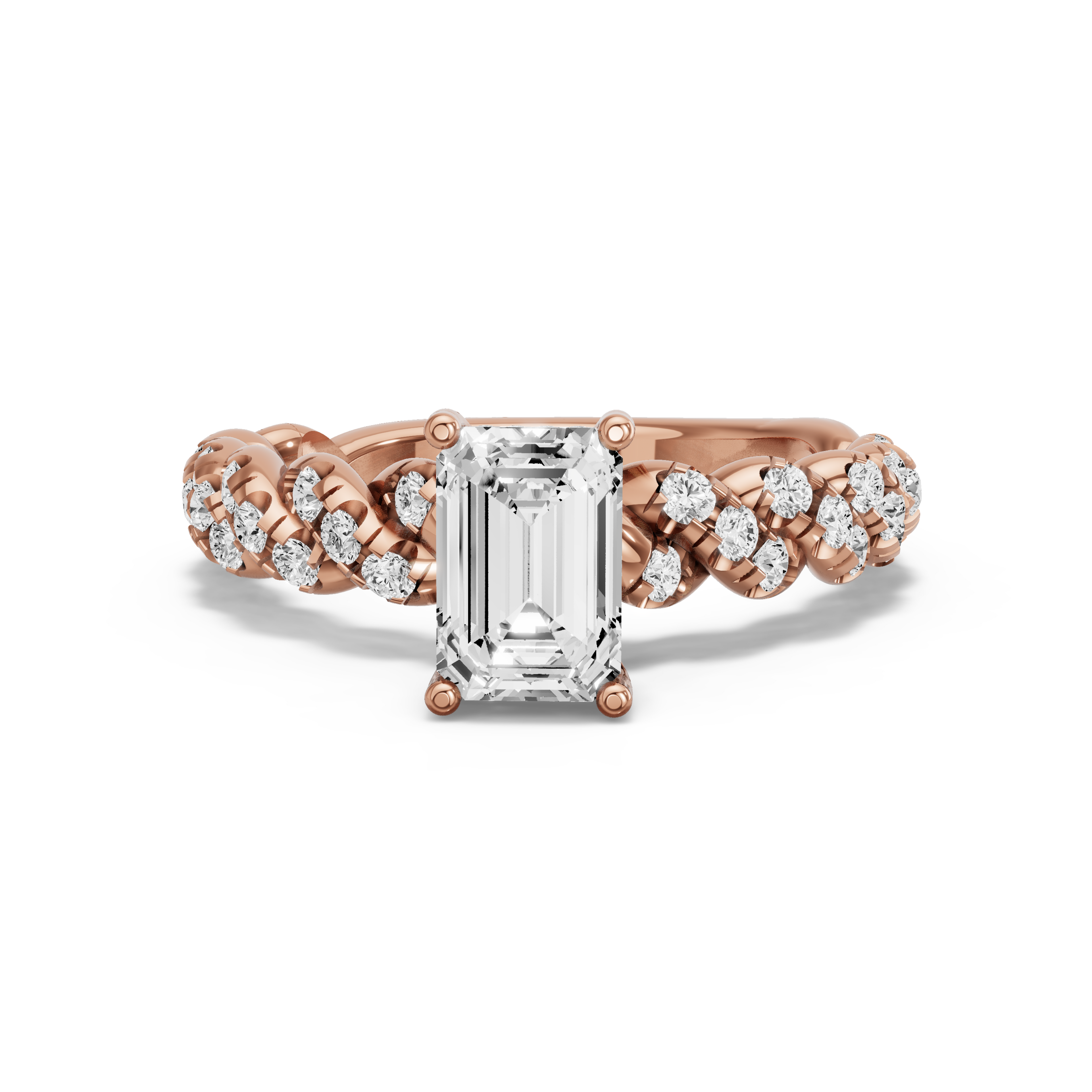 Image for Radiant Pave Basket Ring with Twist Pave band in 10K Yellow Gold