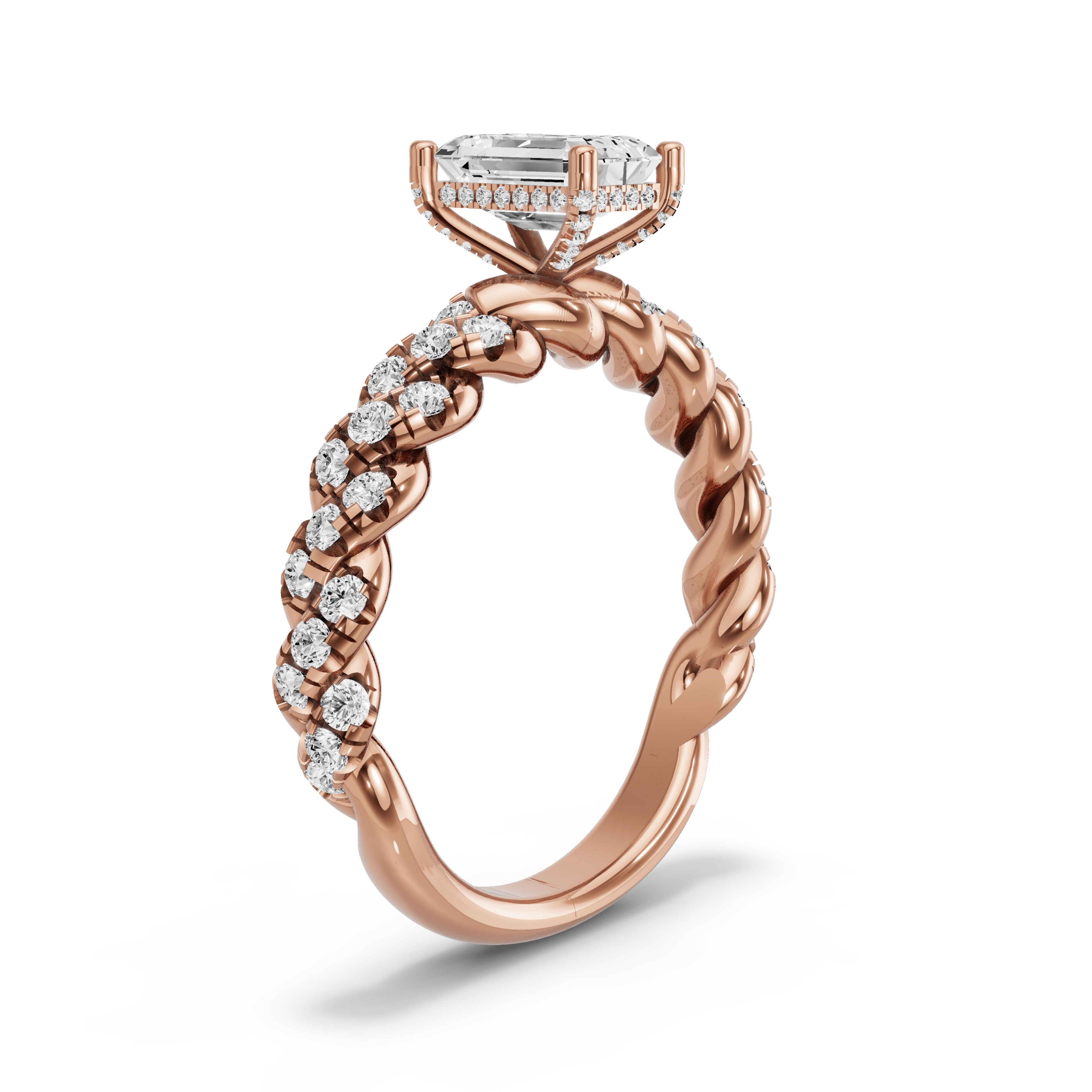 Image for Radiant Pave Basket Ring with Twist Pave band in 10K Yellow Gold