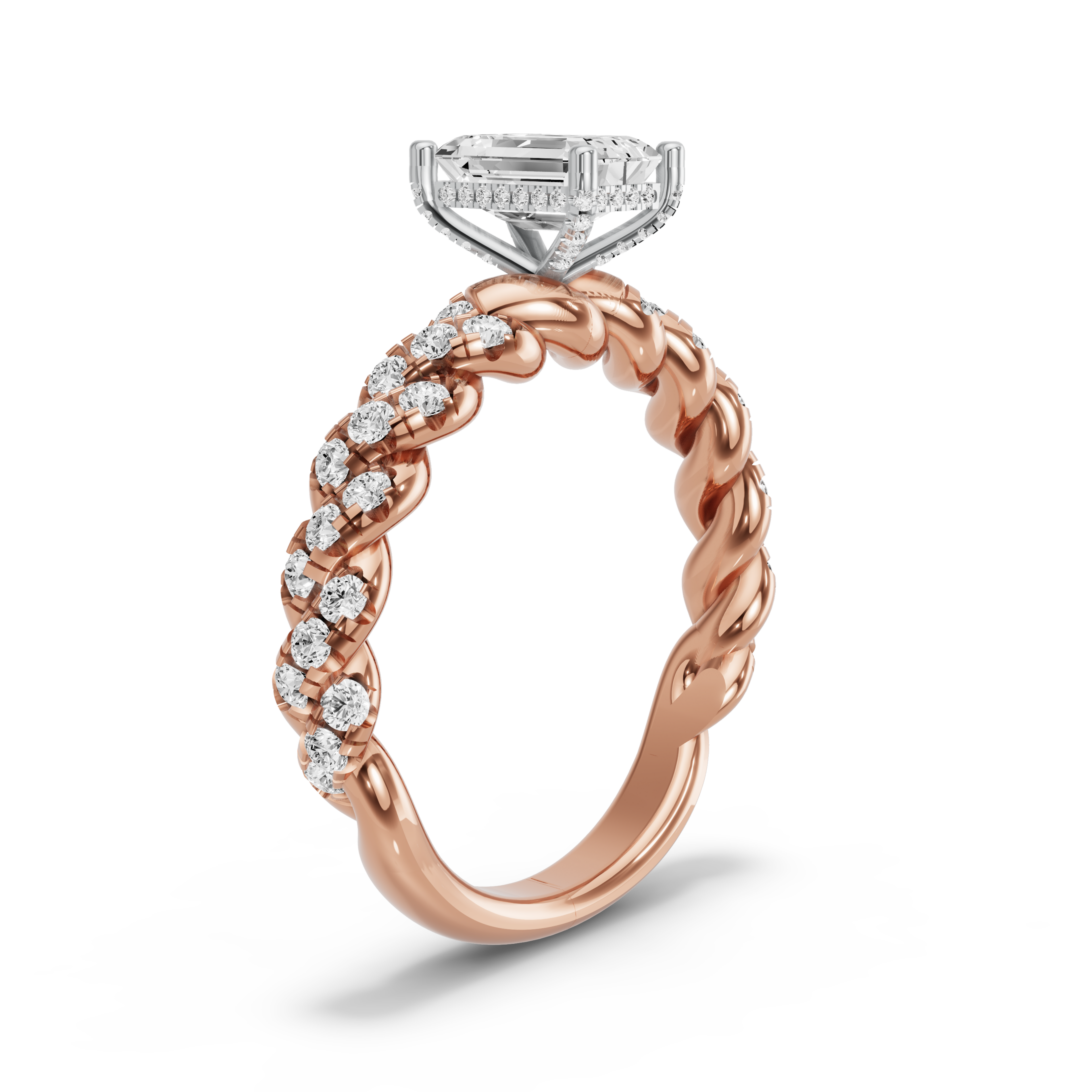 Image for Radiant Pave Basket Ring with Twist Pave band in 10K Two Tone Yellow Gold
