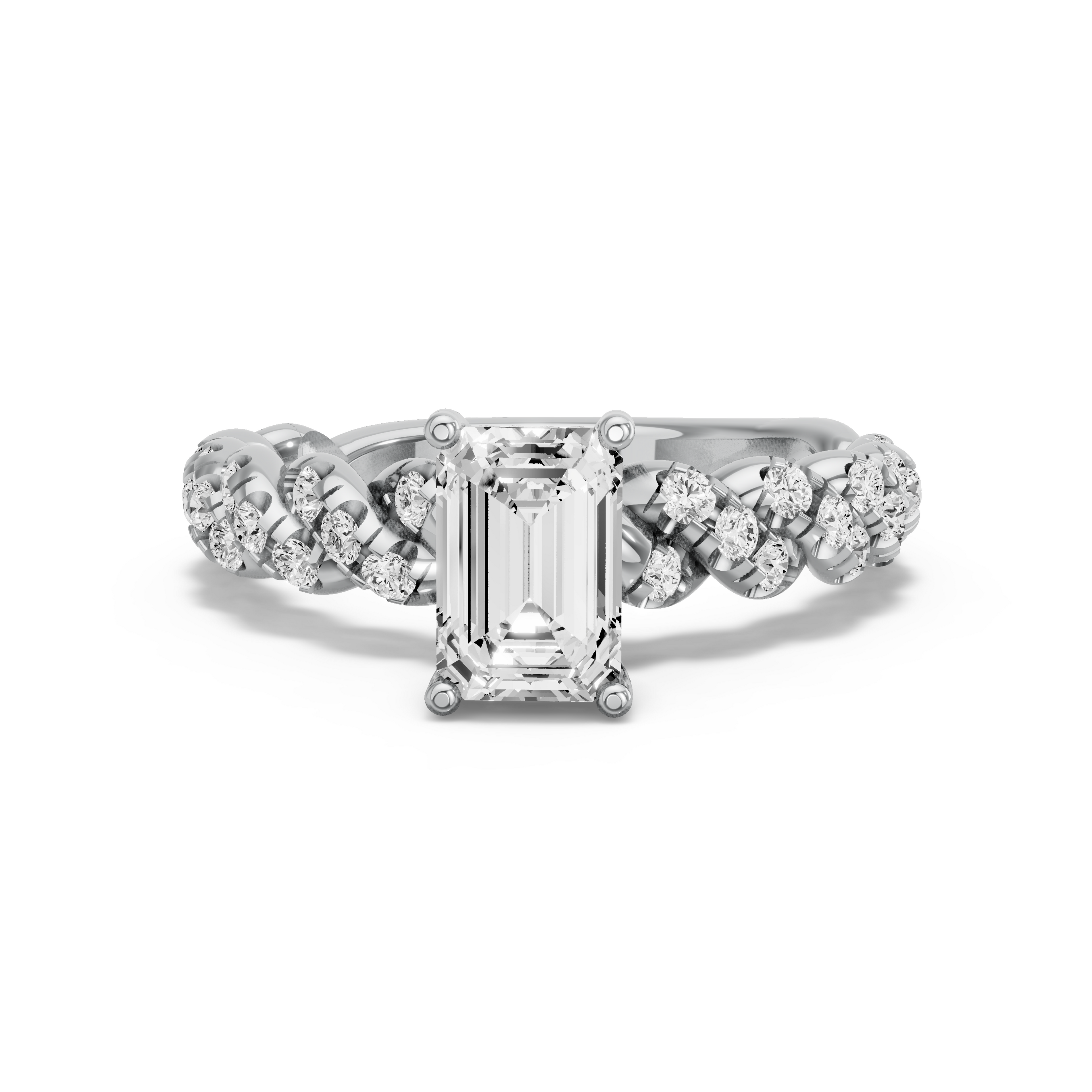 Image for Radiant Pave Basket Ring with Twist Pave band in 18K Two Tone Rose Gold
