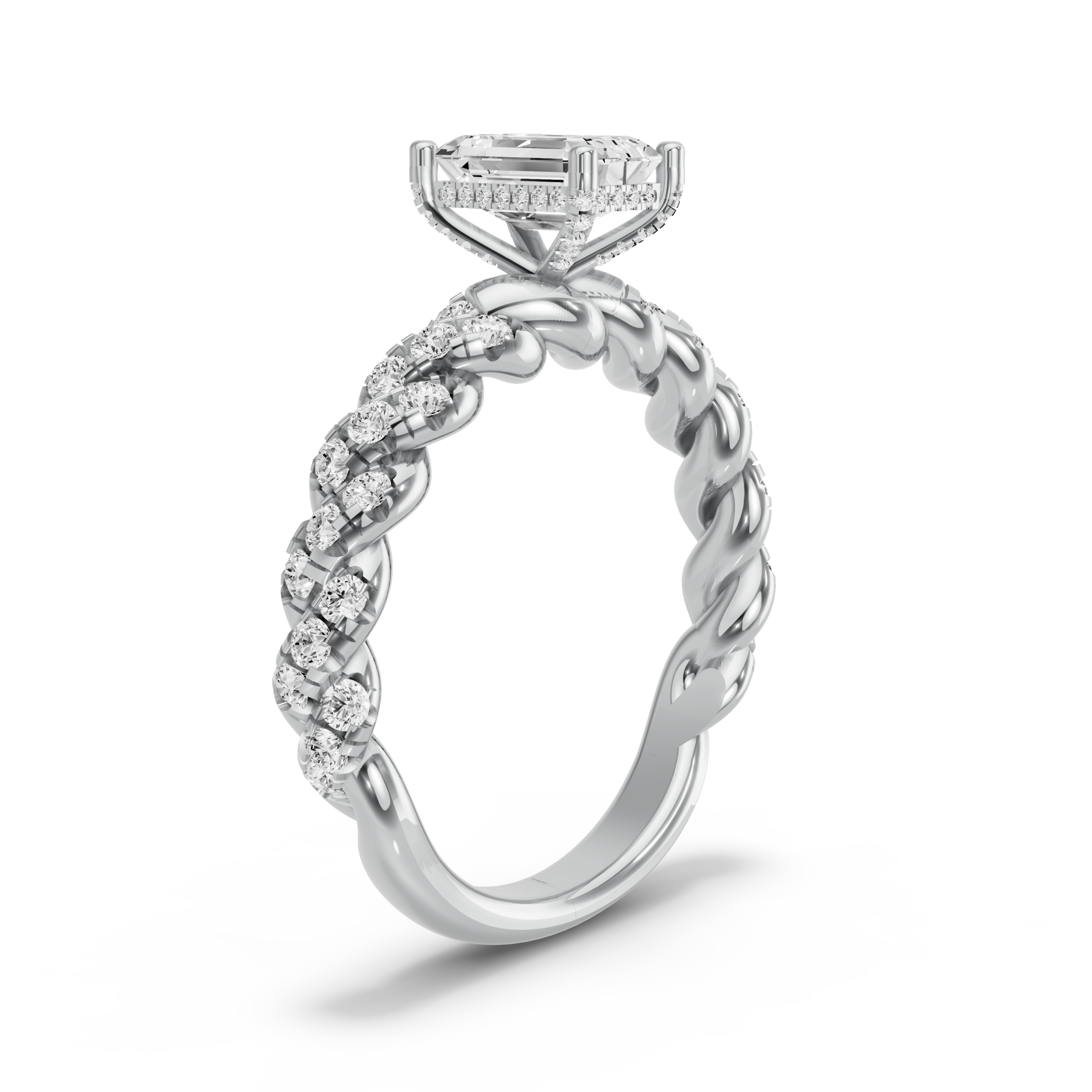 Image for Radiant Pave Basket Ring with Triple Row Pave band in 950 Platinum