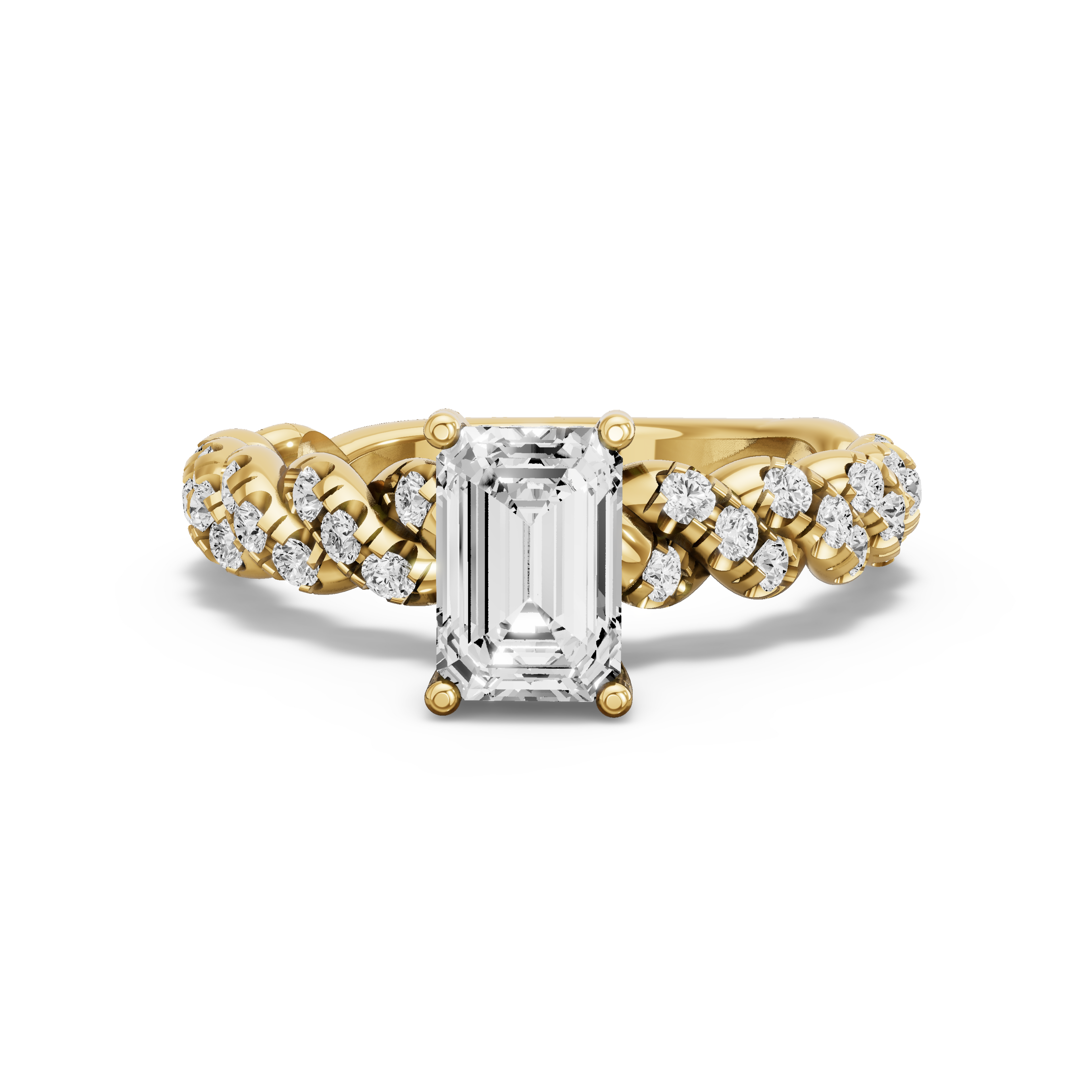 Image for Radiant Pave Basket Ring with Twist Pave band in 10K White Gold