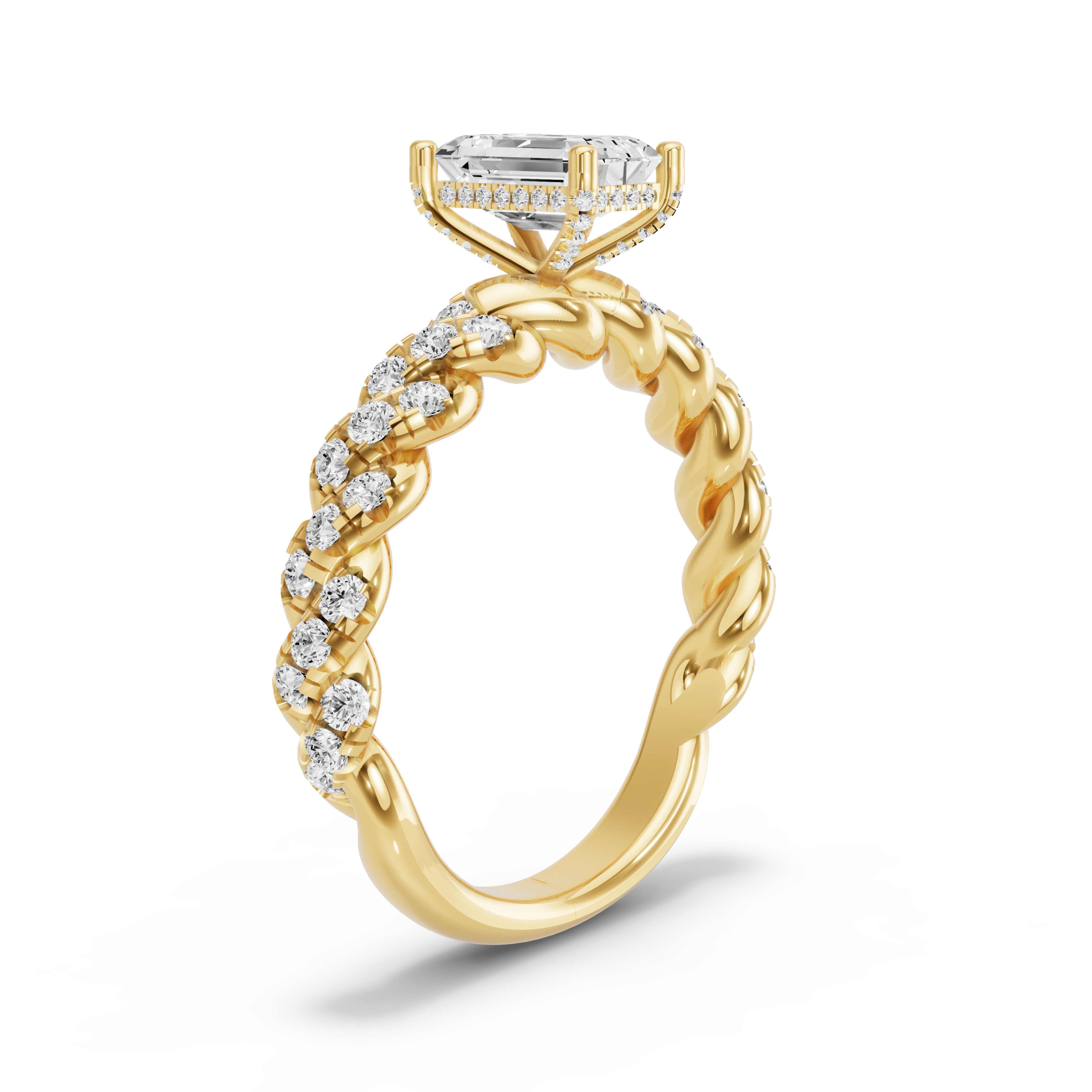 Image for Radiant Pave Basket Ring with Twist Pave band in 10K White Gold