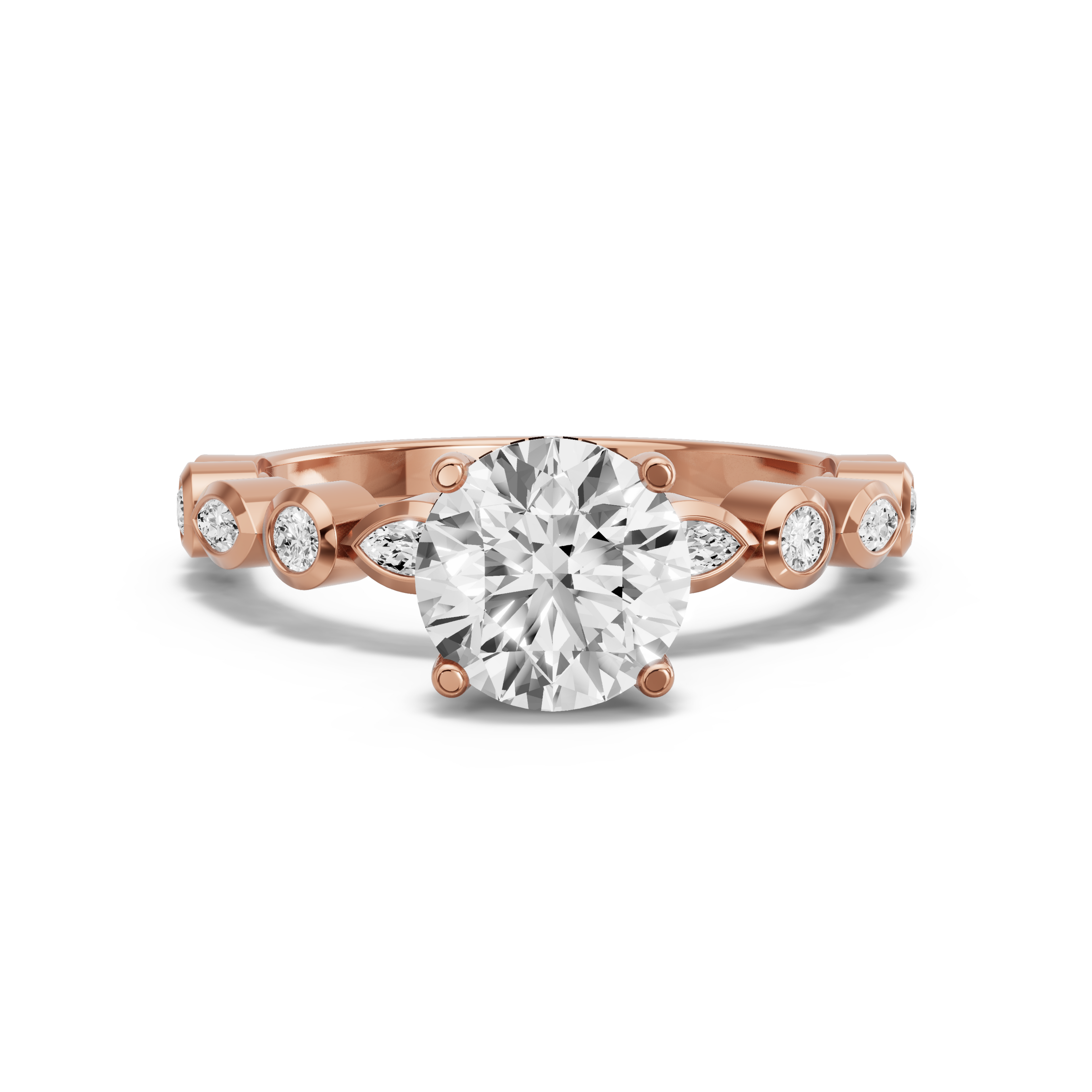 Image for Round Pave Basket Ring with Alternating Marquise band in 10K Rose Gold