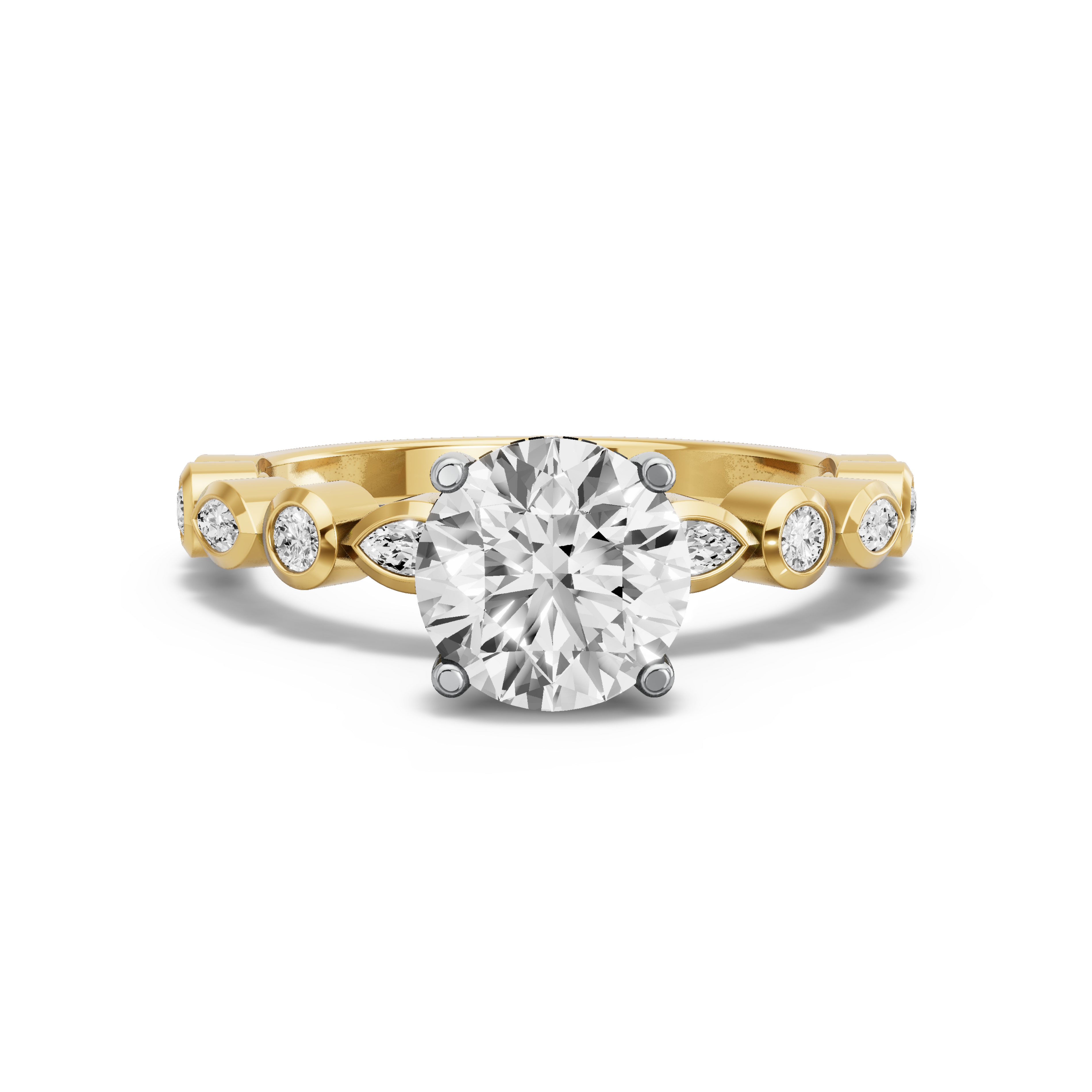 Image for Round Pave Basket Ring with Alternating Marquise band in 14K Two Tone Yellow Gold