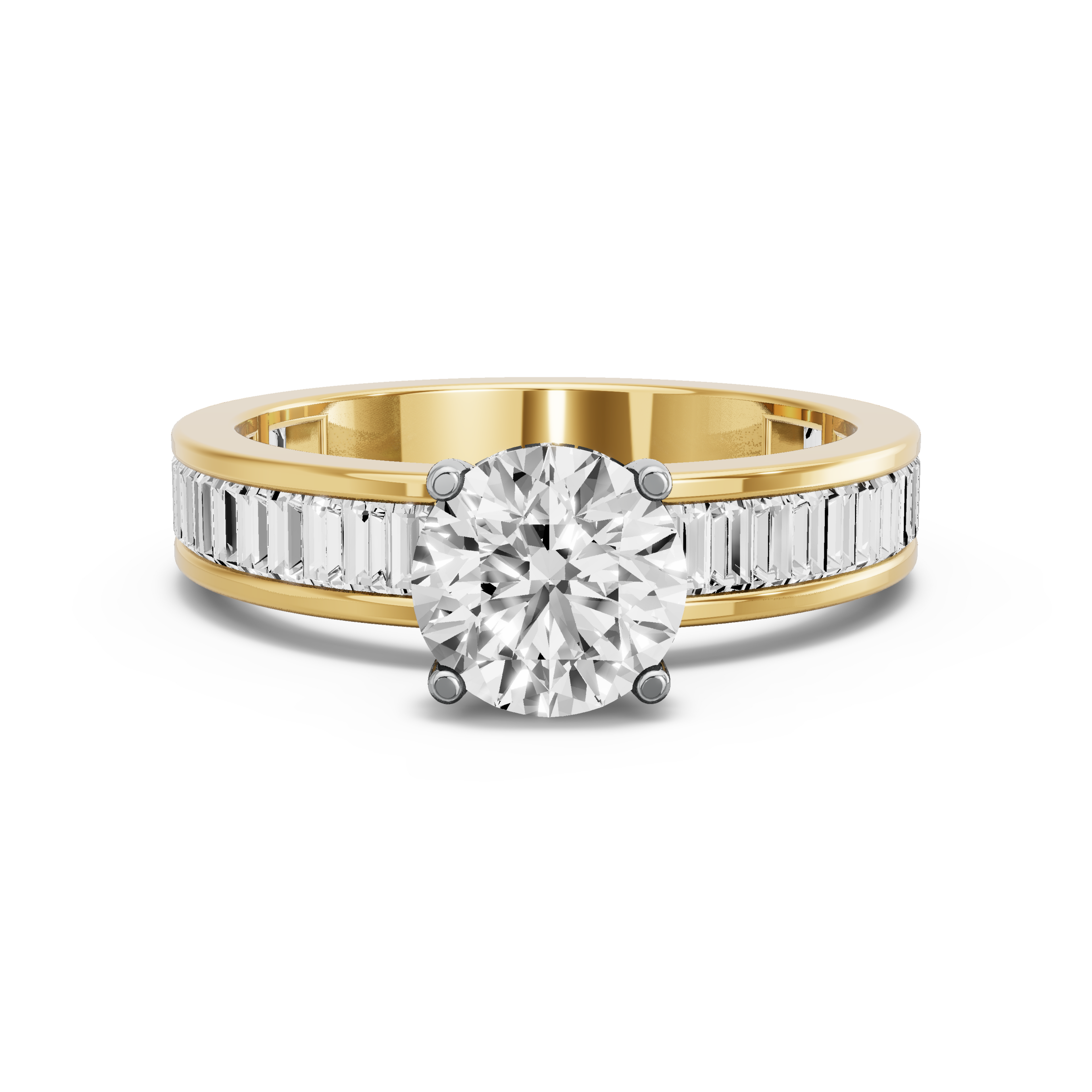 Image for Round Pave Basket Ring with Baguette Channel band in 10K Two Tone Yellow Gold