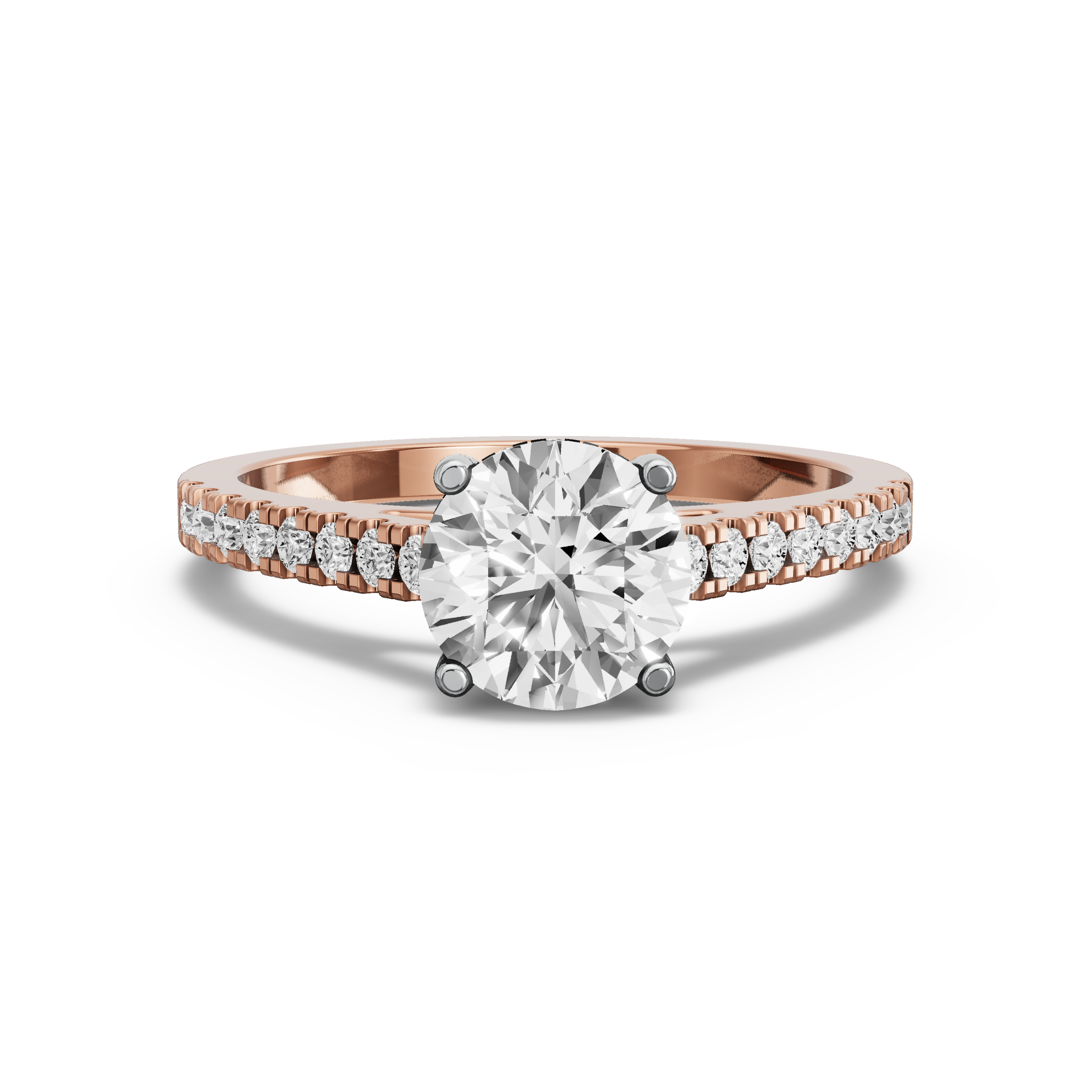 Image for Round Pave Basket Ring with Cathedral Pave band in 14K Two Tone Rose Gold