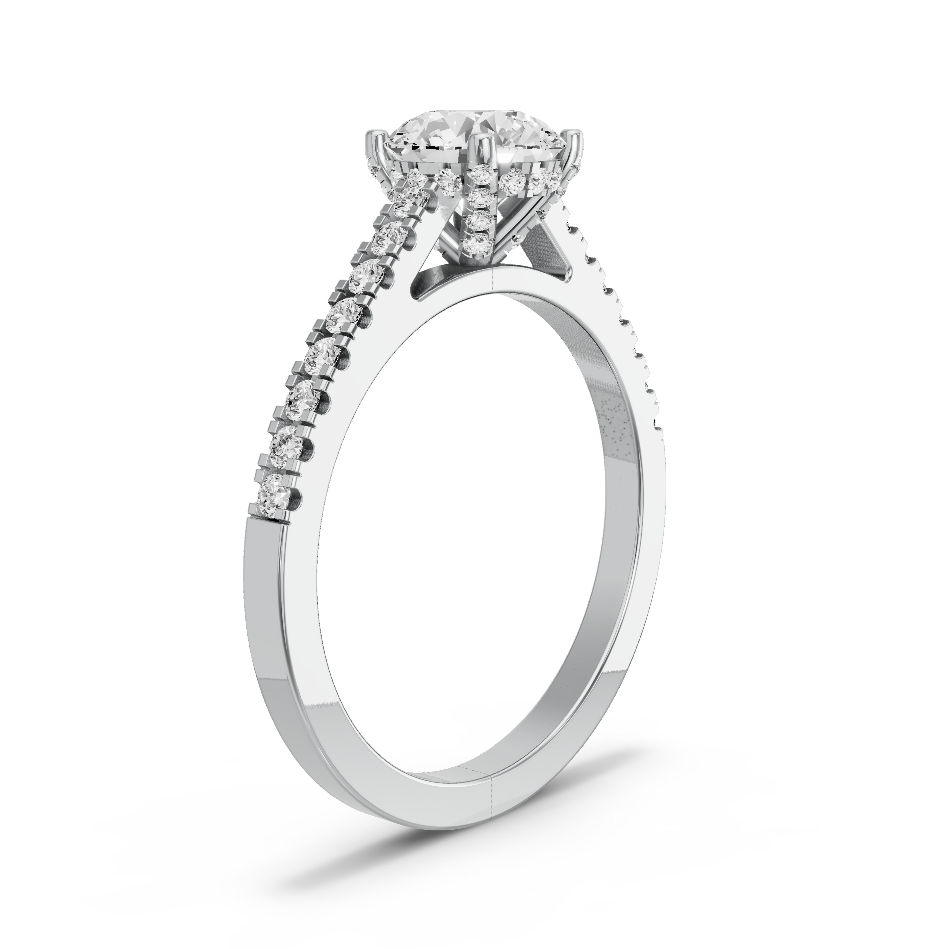 Image for Round Pave Basket Ring with Cathedral Pave band in 950 Platinum
