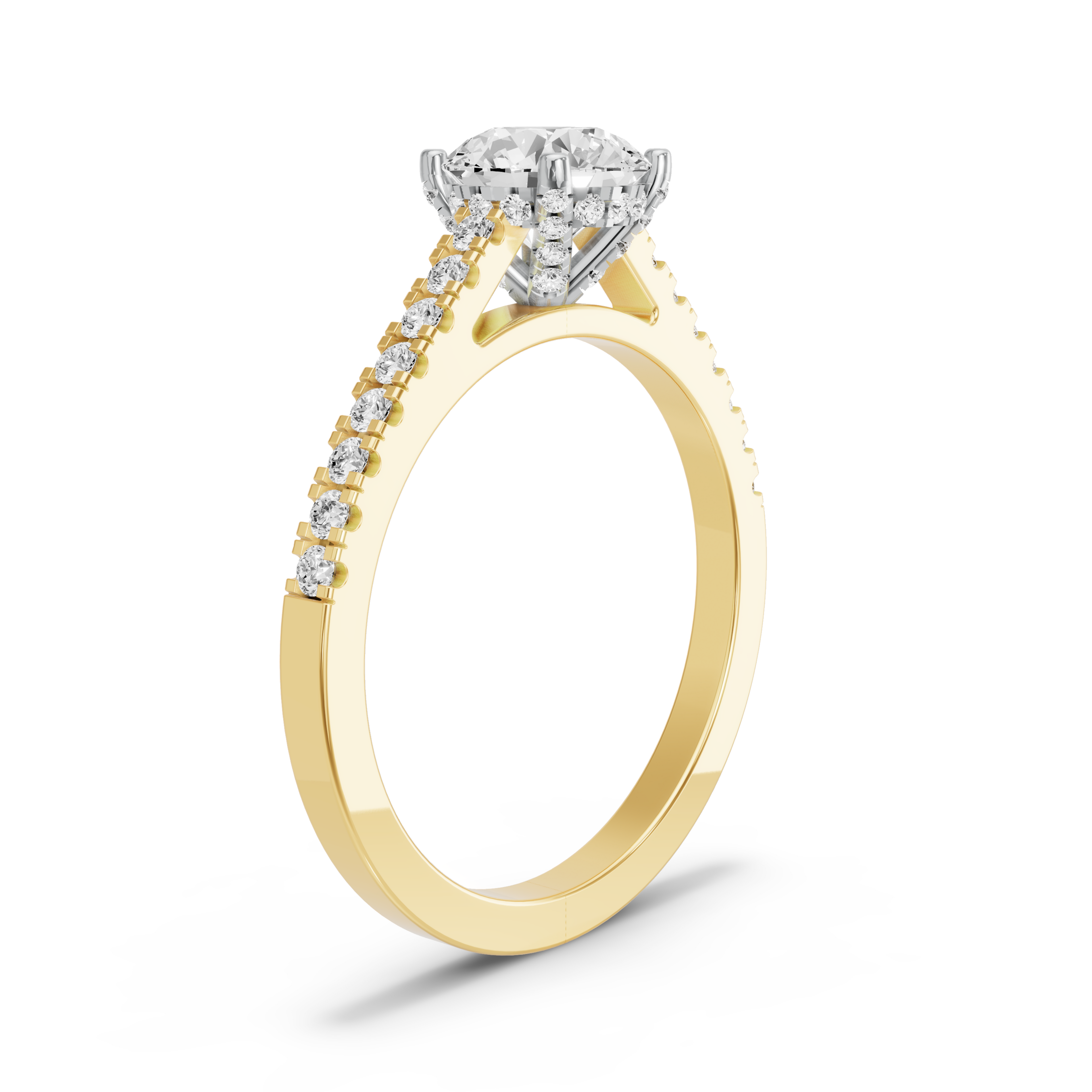 Image for Round Pave Basket Ring with Cathedral Pave band in 10K Two Tone Yellow Gold