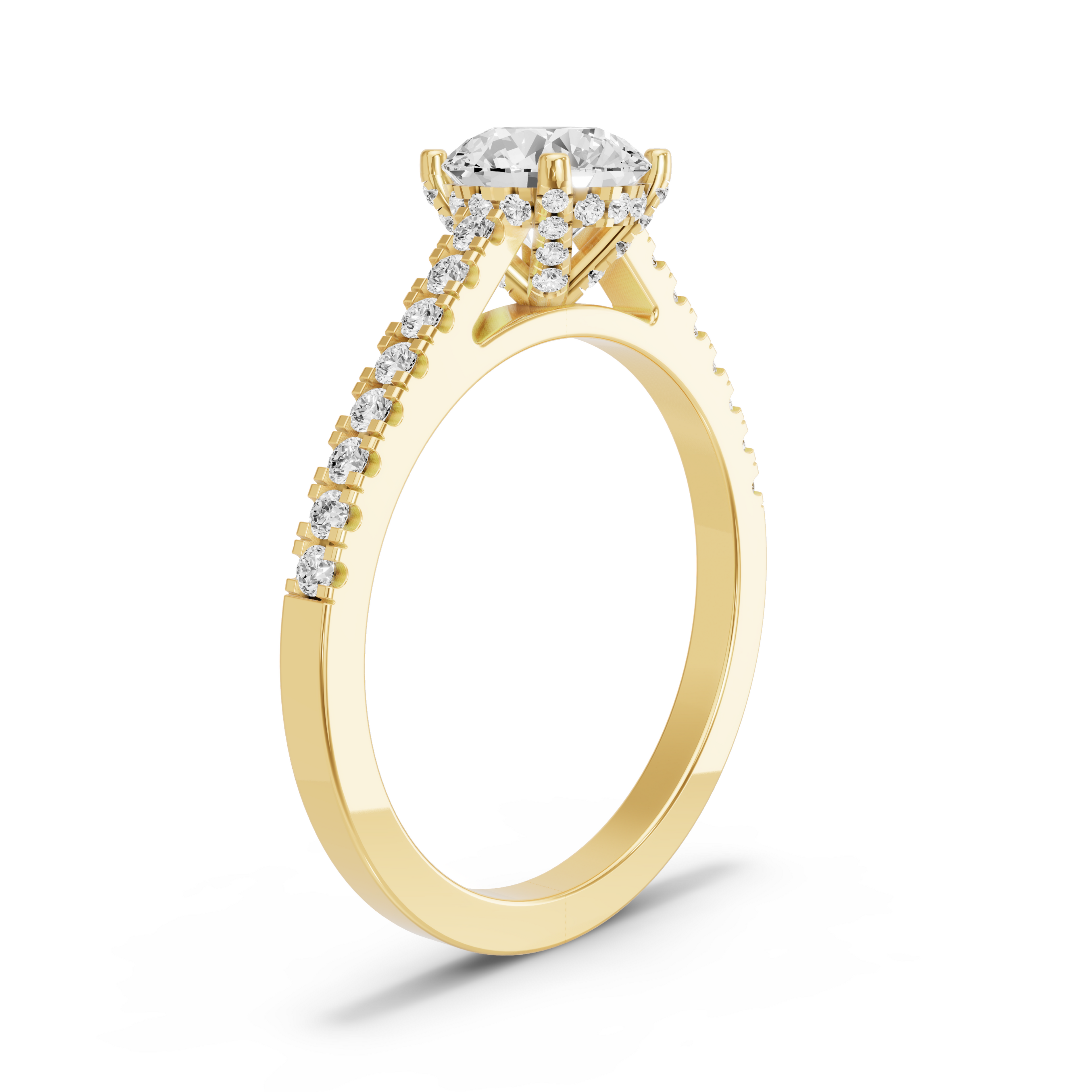 Image for Round Pave Basket Ring with Cathedral Pave band in 10K Yellow Gold