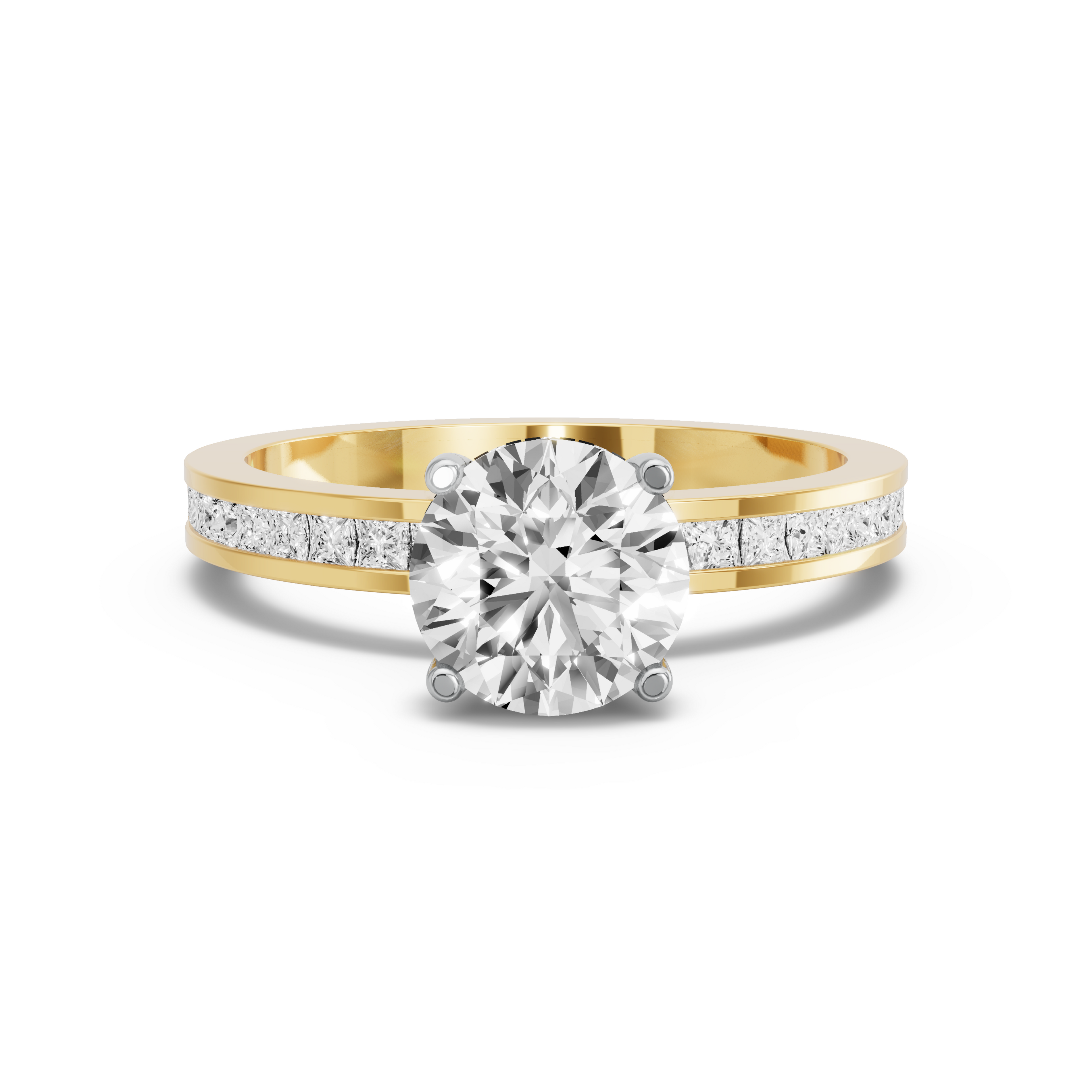 Image for Round Pave Basket Ring with Channel band in 14K Two Tone Yellow Gold