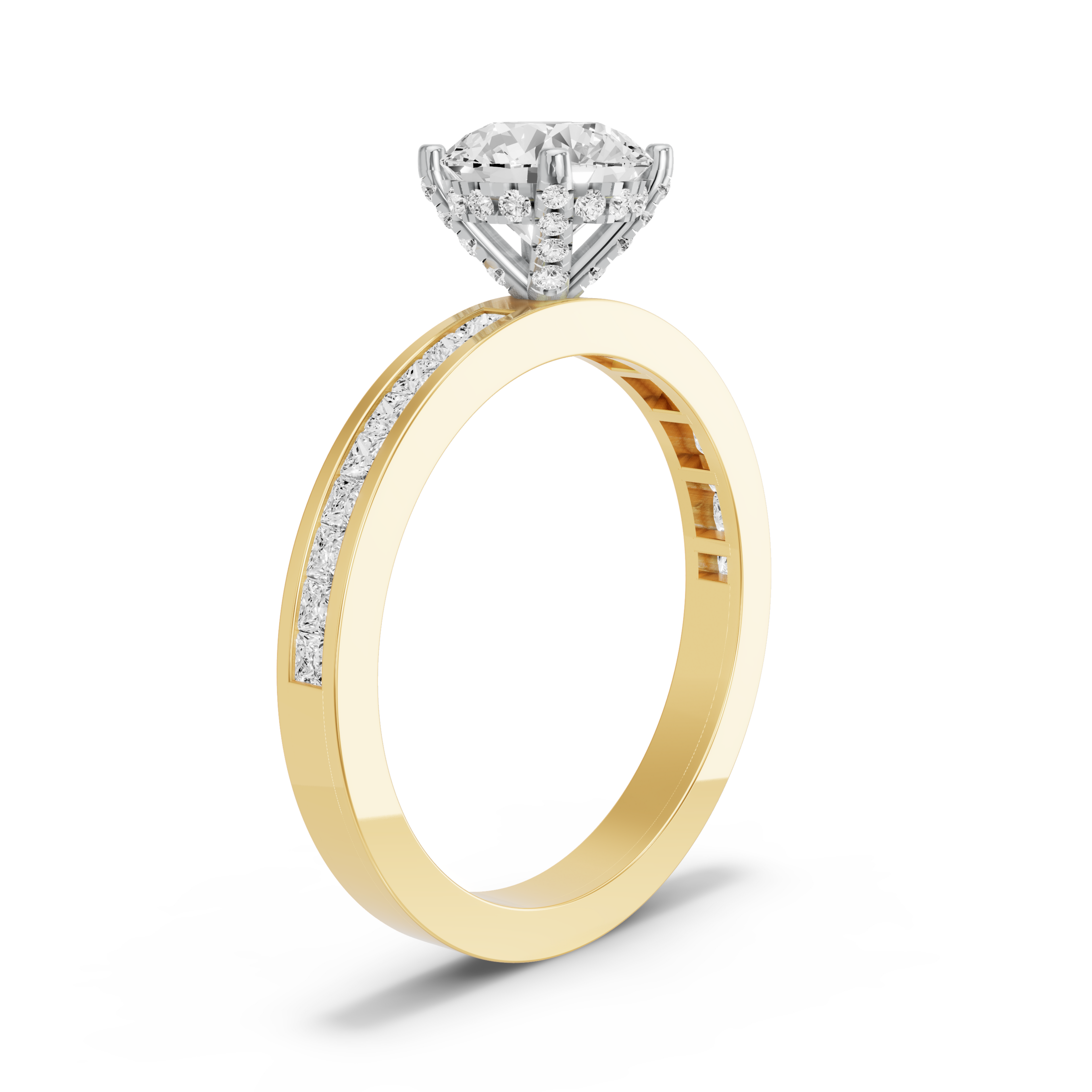 Image for Round Pave Basket Ring with Channel band in 10K Two Tone Yellow Gold