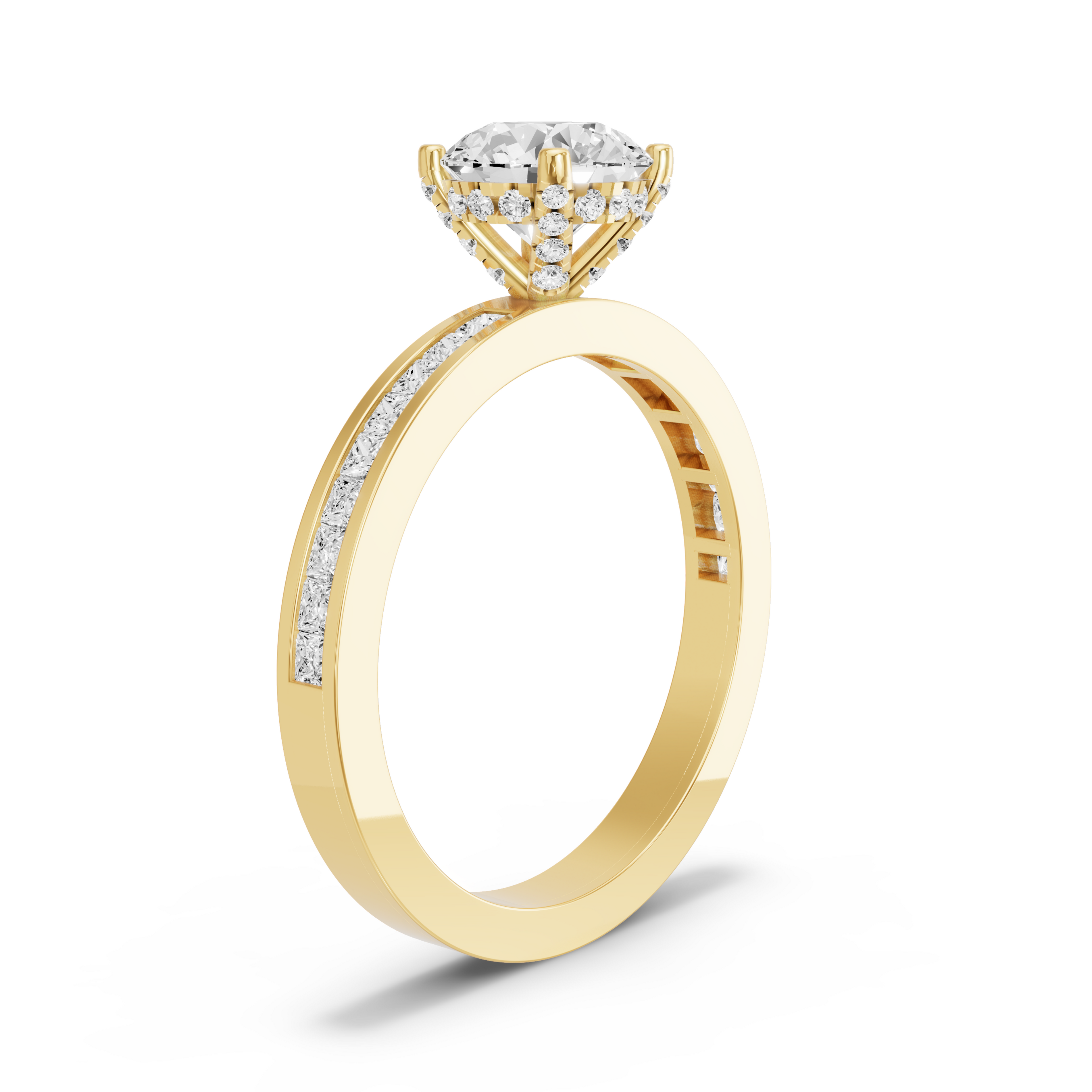 Image for Round Pave Basket Ring with Channel band in 10K Yellow Gold