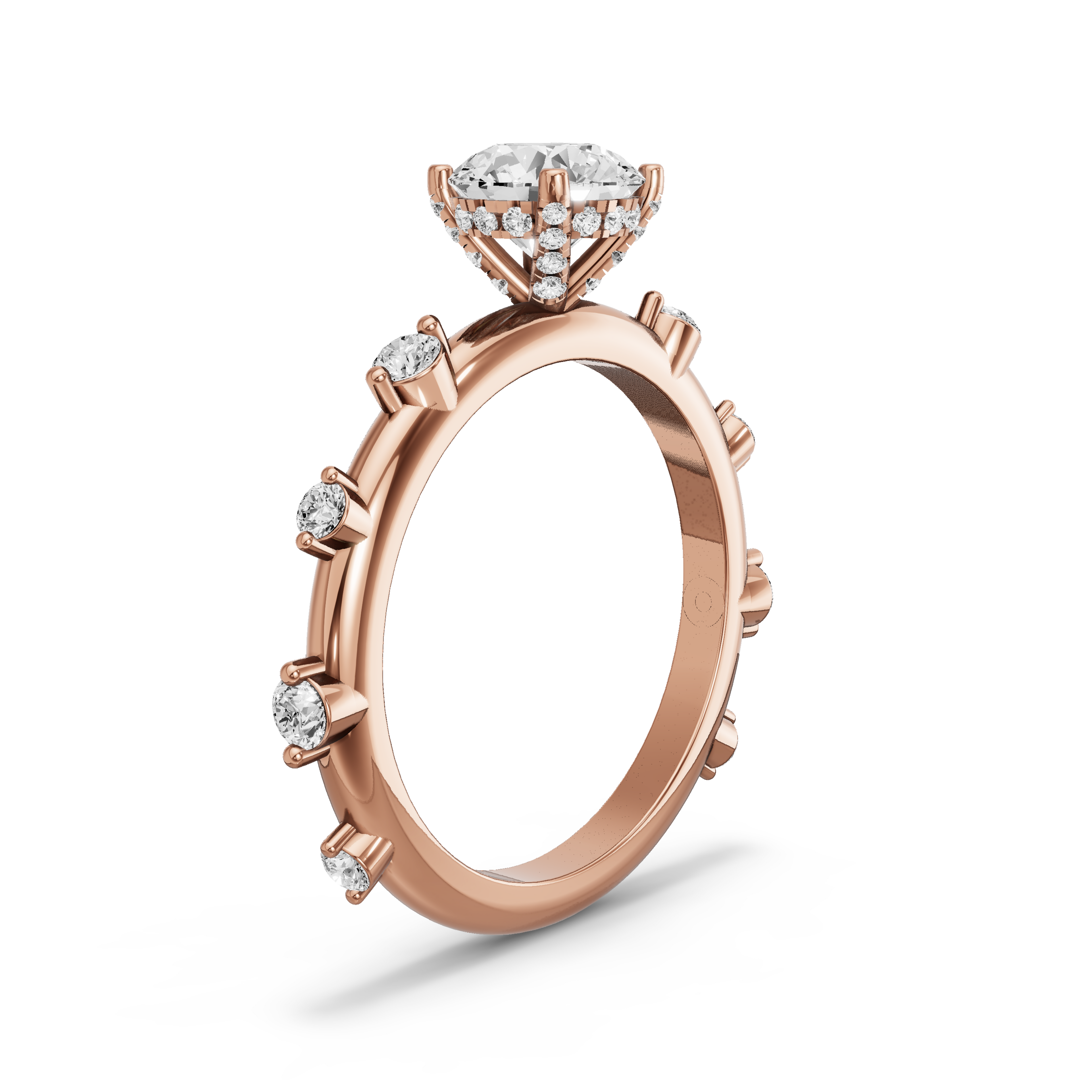 Image for Round Pave Basket Ring with Floating Station band in 14K Rose Gold