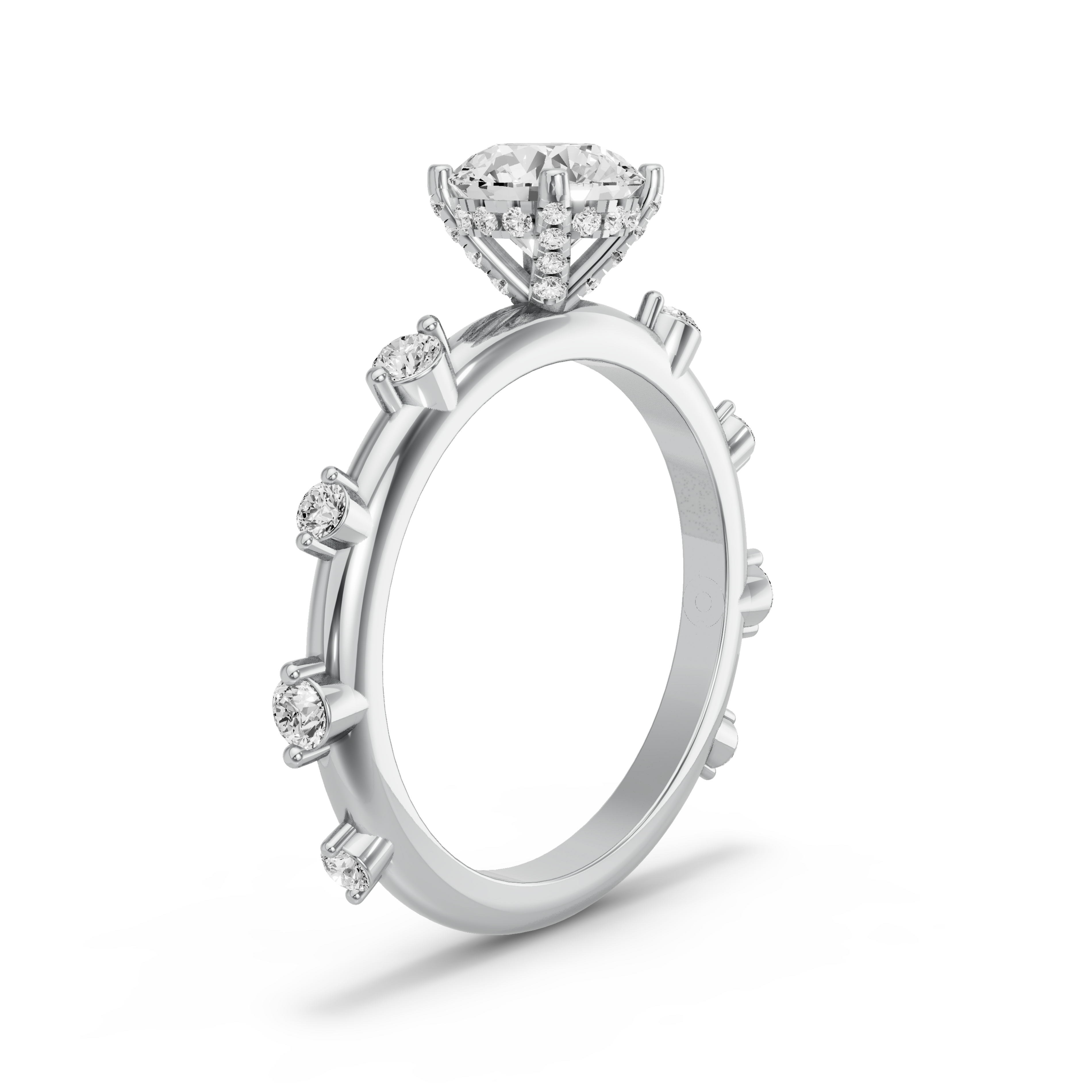 Image for Round Pave Basket Ring with Floating Station band in 10K White Gold