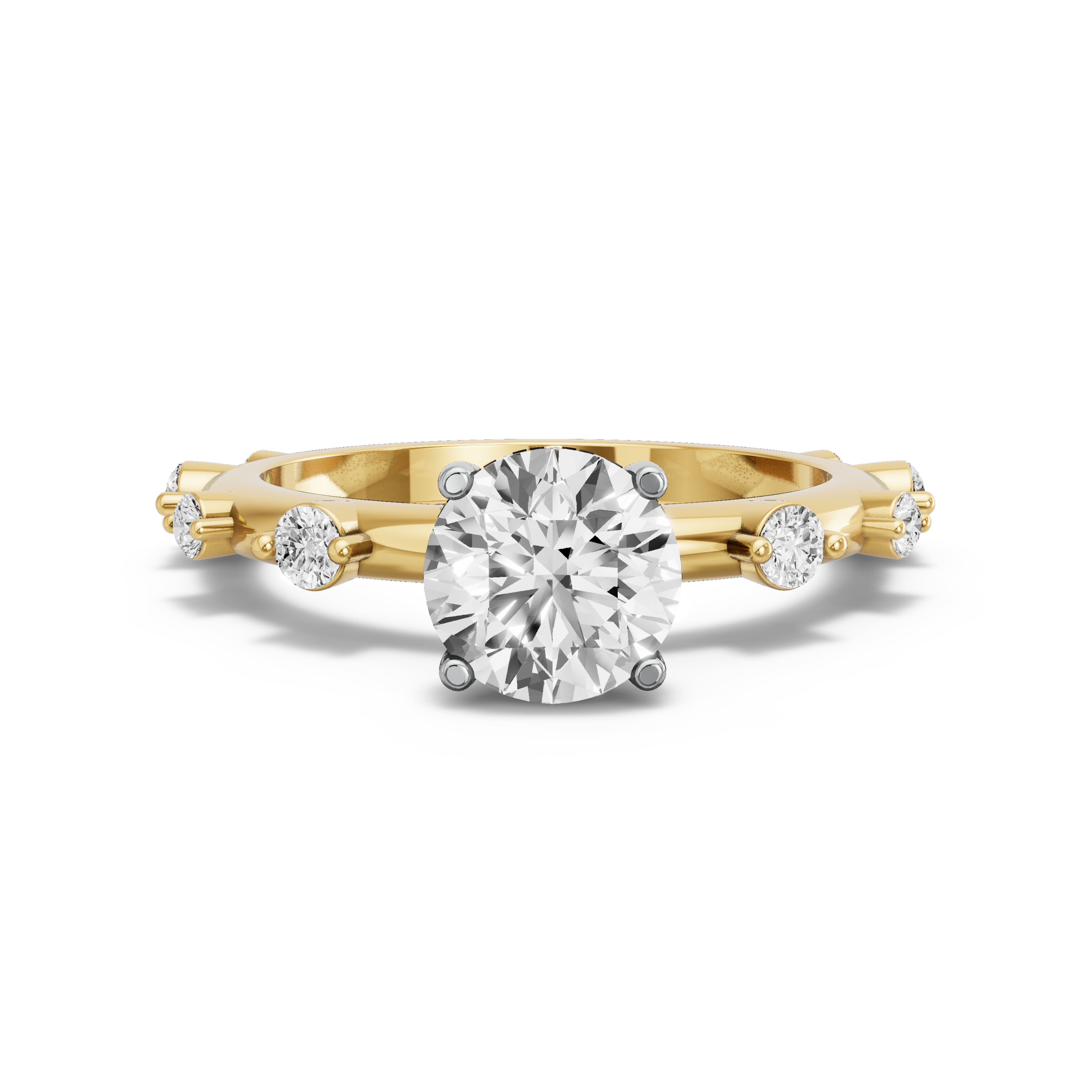 Image for Round Pave Basket Ring with Floating Station band in 14K Two Tone Yellow Gold