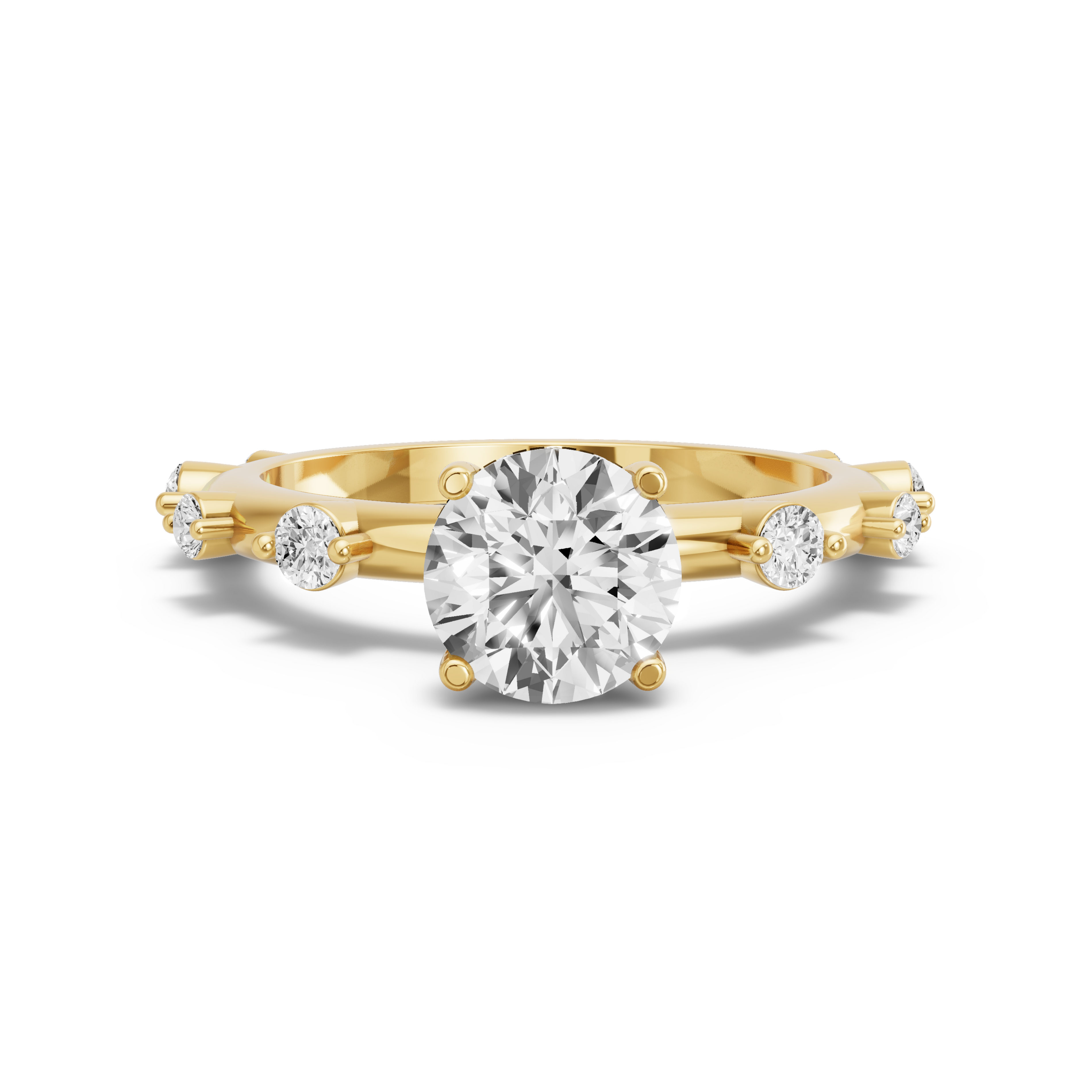 Image for Round Pave Basket Ring with Floating Station band in 10K Yellow Gold