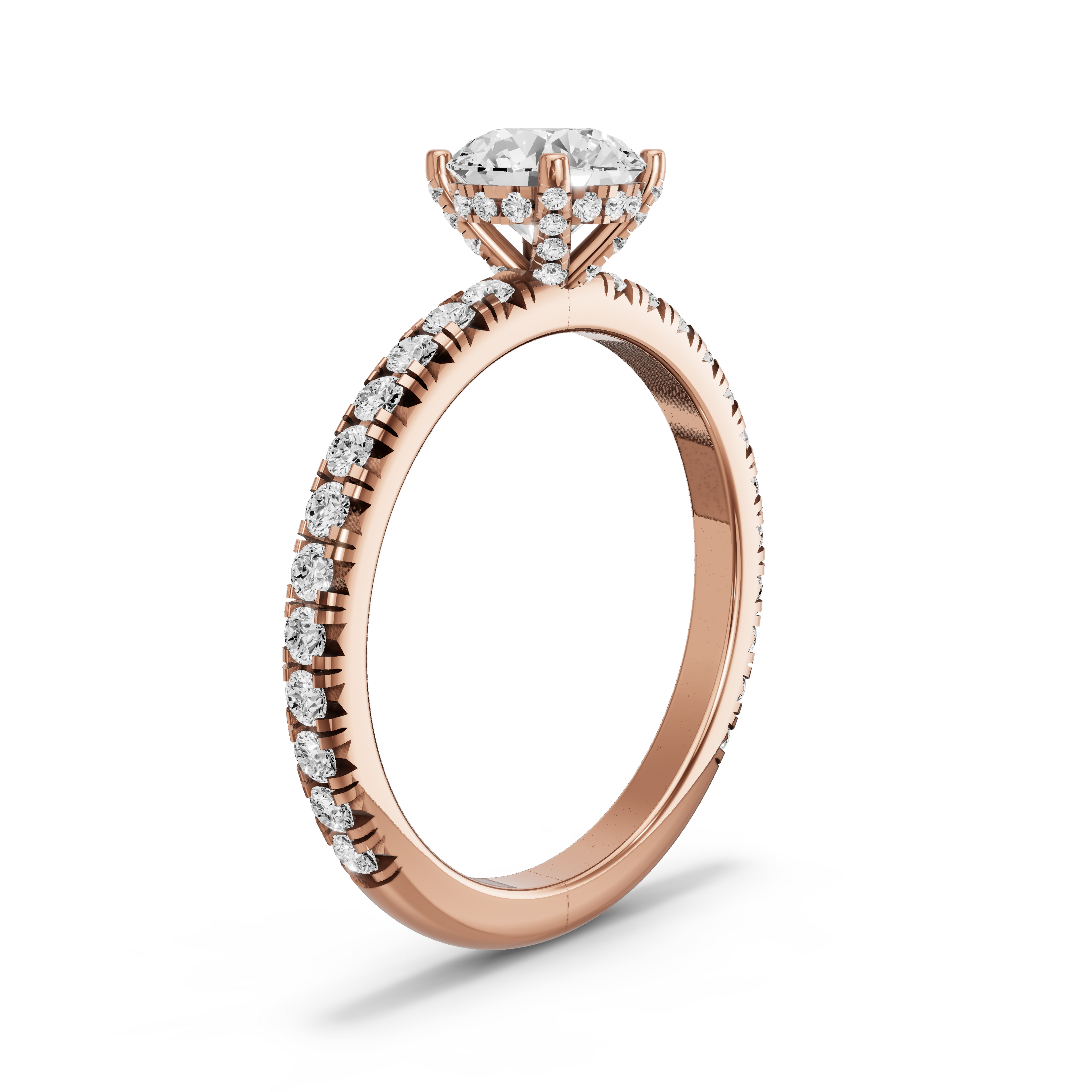 Image for Round Pave Basket Ring with French Pave band in 18K Rose Gold