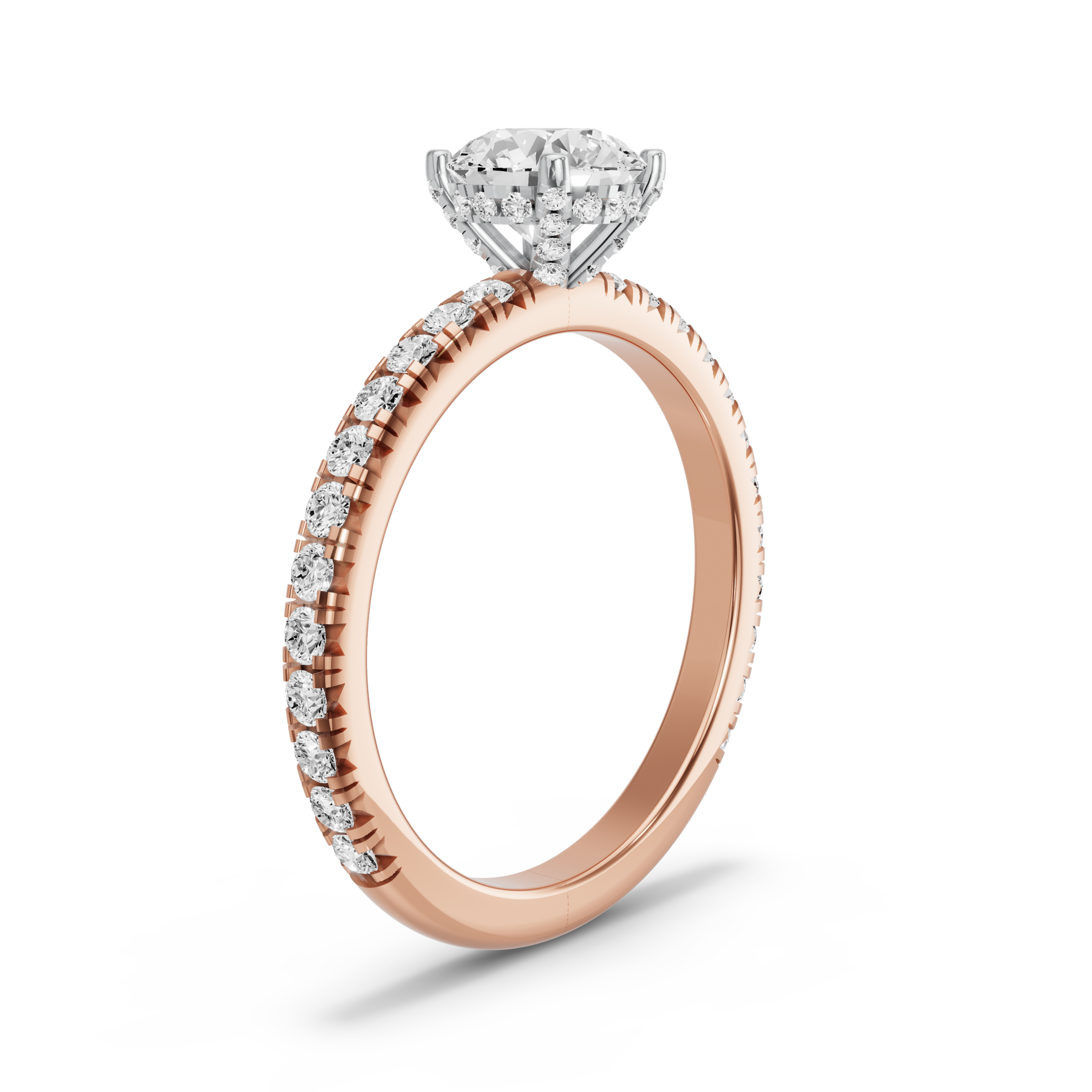 Image for Round Pave Basket Ring with French Pave band in 14K Two Tone Rose Gold