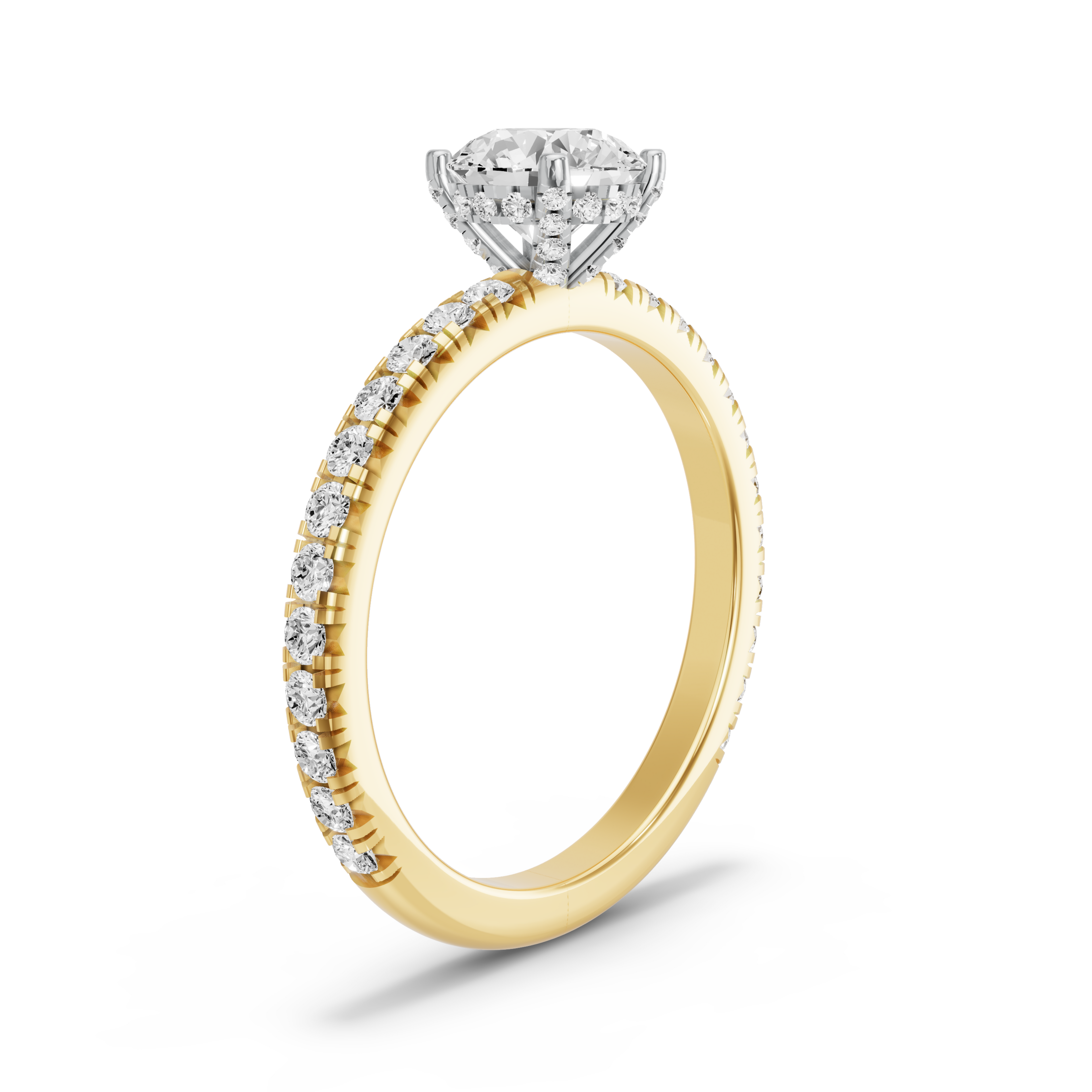 Image for Round Pave Basket Ring with French Pave band in 18K Two Tone Yellow Gold