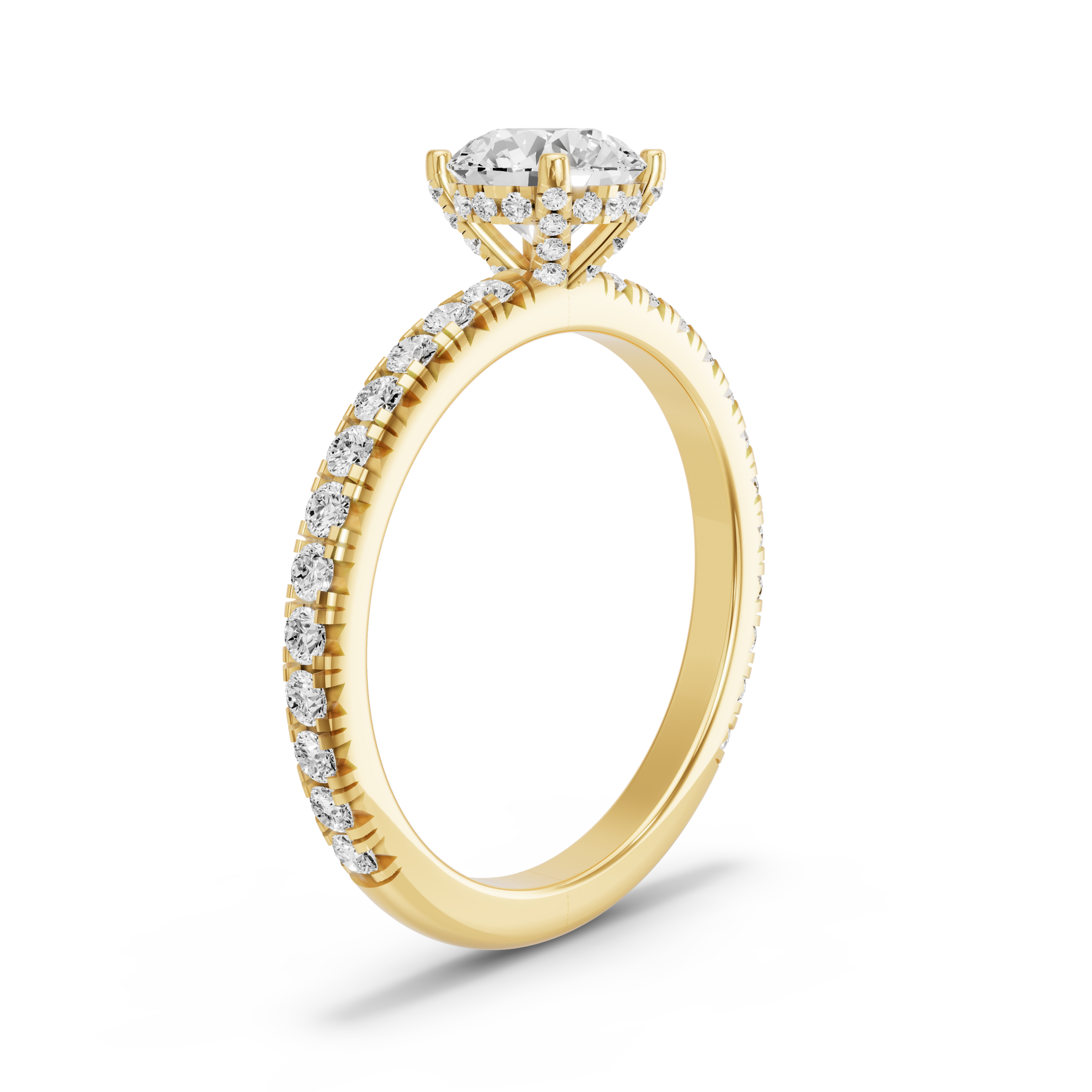 Image for Round Pave Basket Ring with French Pave band in 18K Yellow Gold