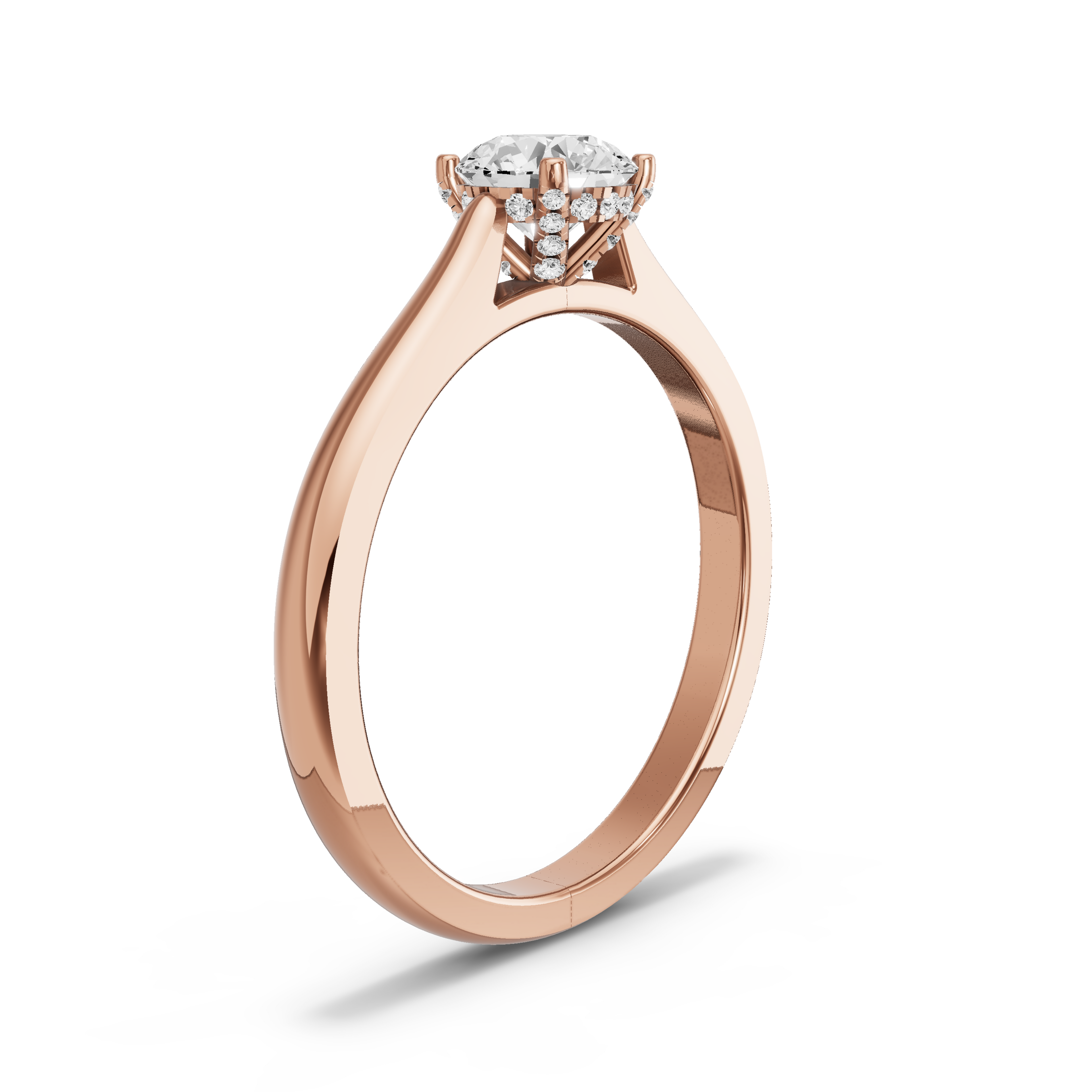 Image for Round Pave Basket Ring with Knife Edge Cathedral band in 18K Rose Gold