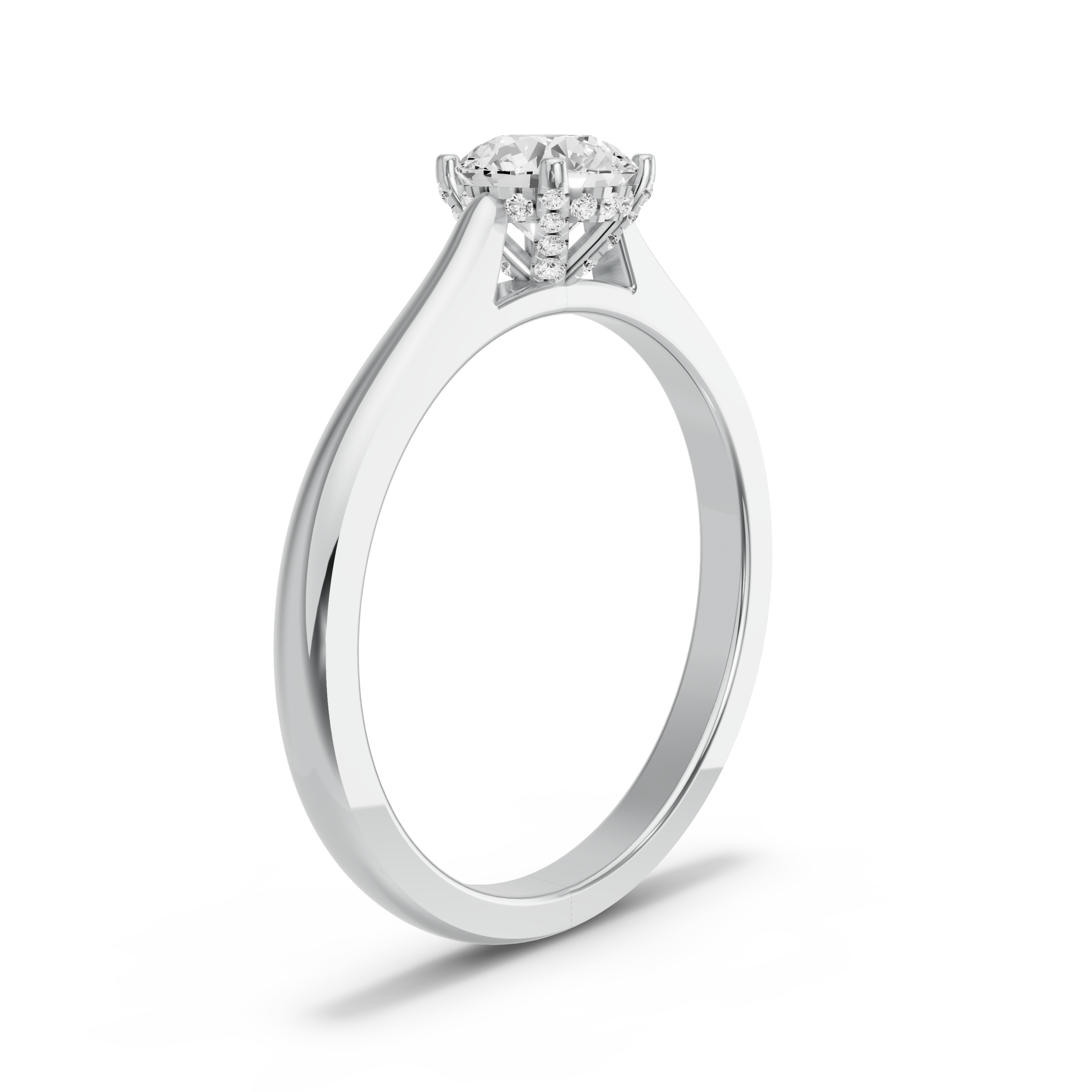 Image for Round Pave Basket Ring with Knife Edge Cathedral band in 10K White Gold