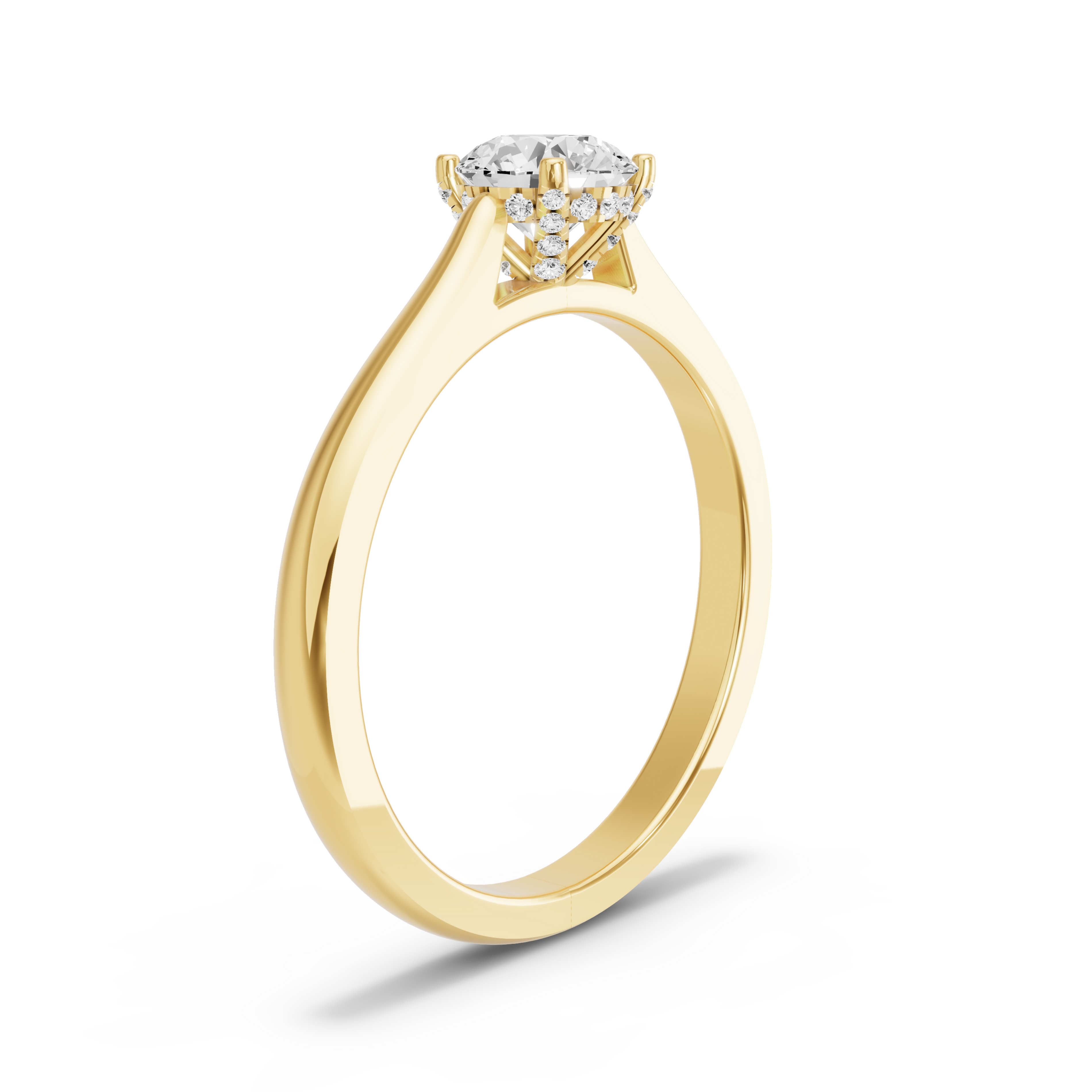 Image for Round Pave Basket Ring with Knife Edge Cathedral band in 10K Yellow Gold