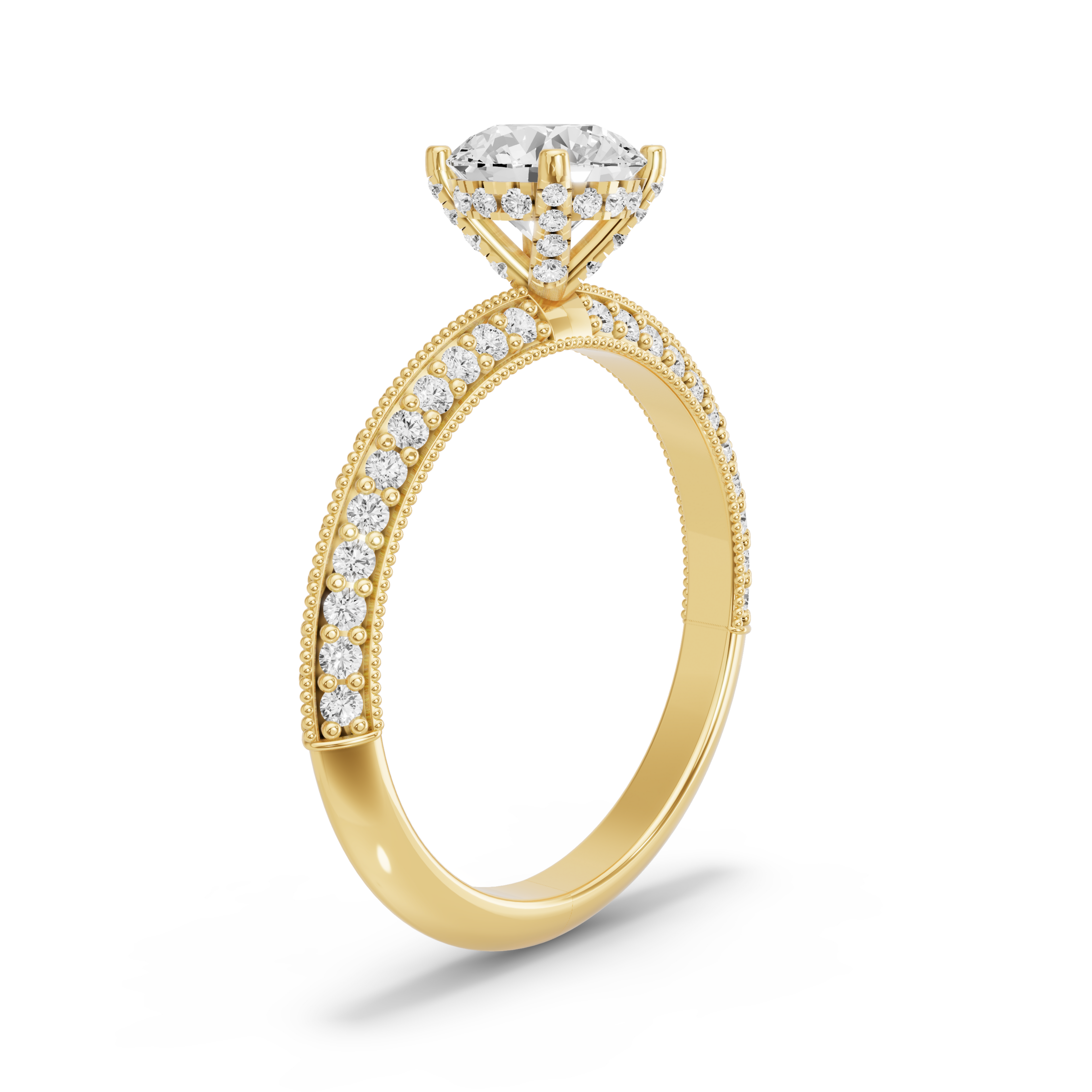Image for Round Pave Basket Ring with Knife Edge Pave band in 14K Yellow Gold