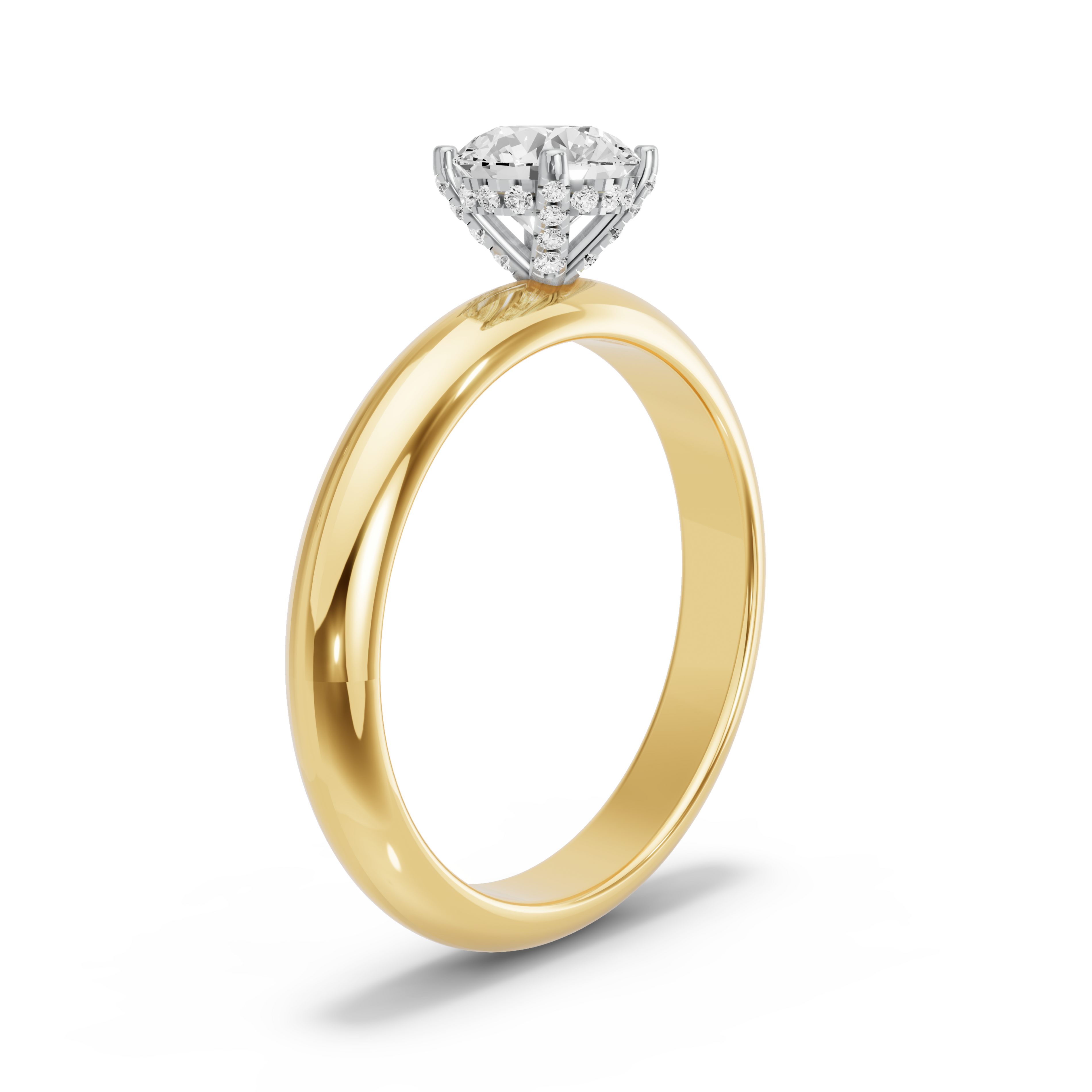 Image for Round Pave Basket Ring with Knife Edge Solitaire band in 10K Two Tone Yellow Gold