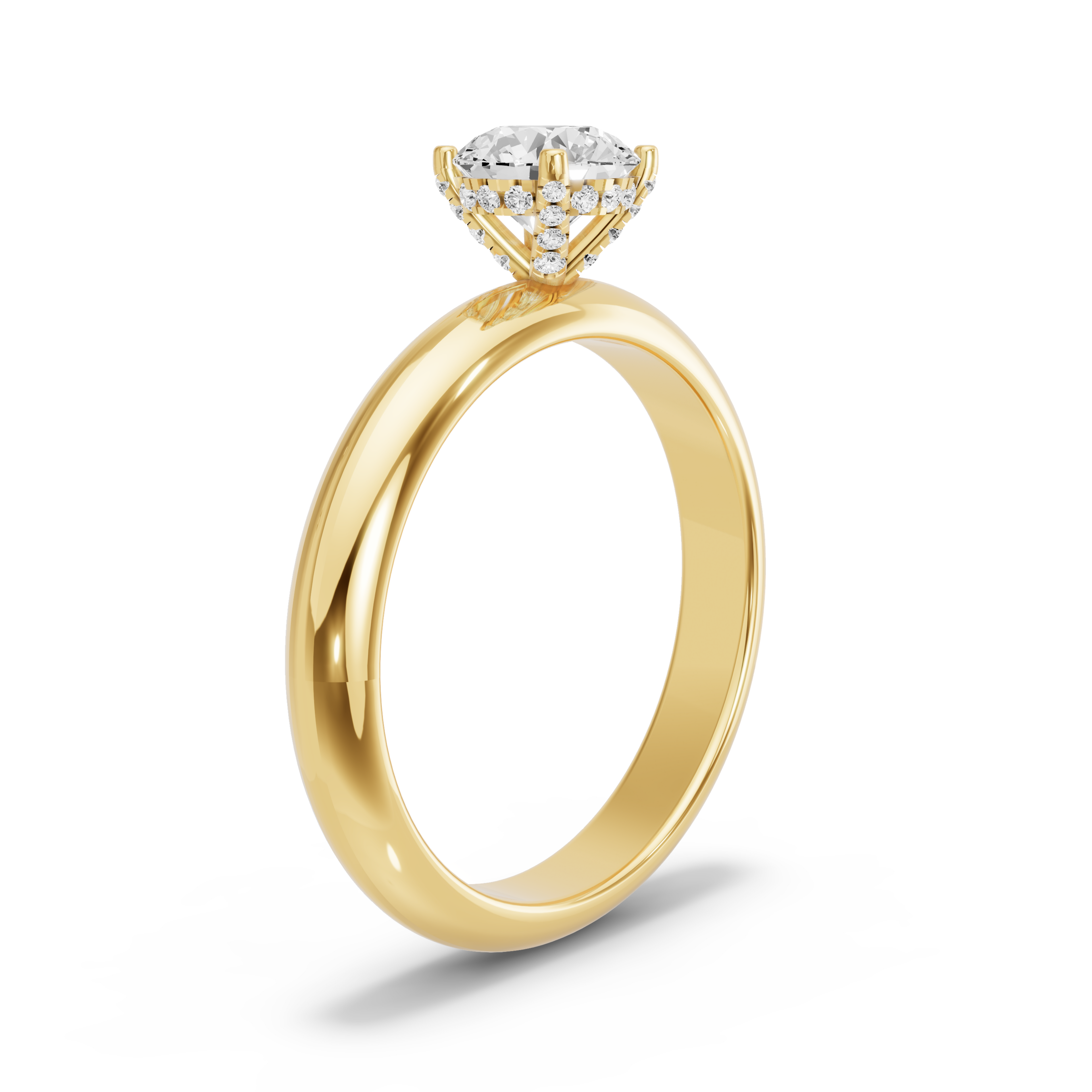 Image for Round Pave Basket Ring with Knife Edge Solitaire band in 18K Yellow Gold