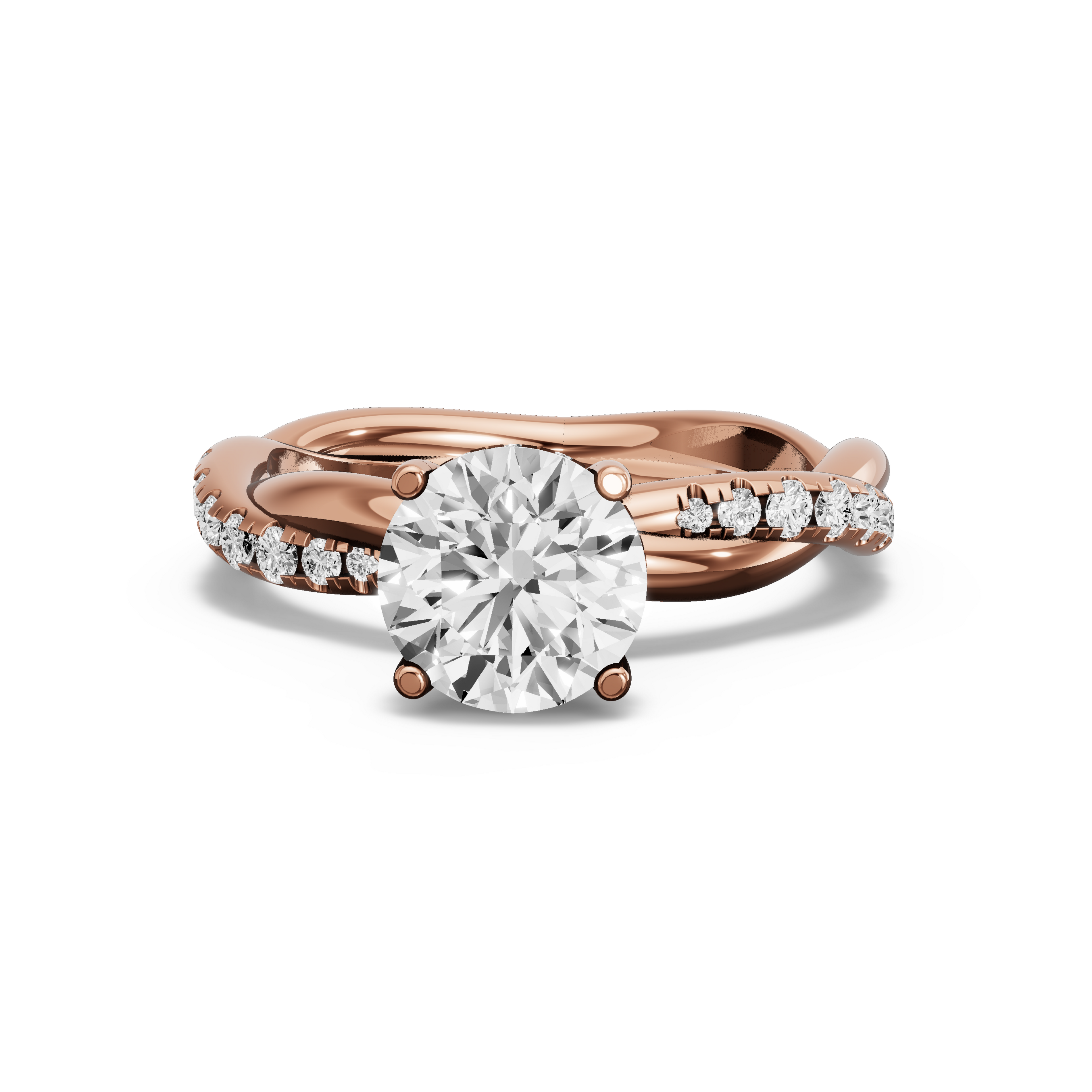 Image for Round Pave Basket Ring with Rope Pave band in 10K Rose Gold