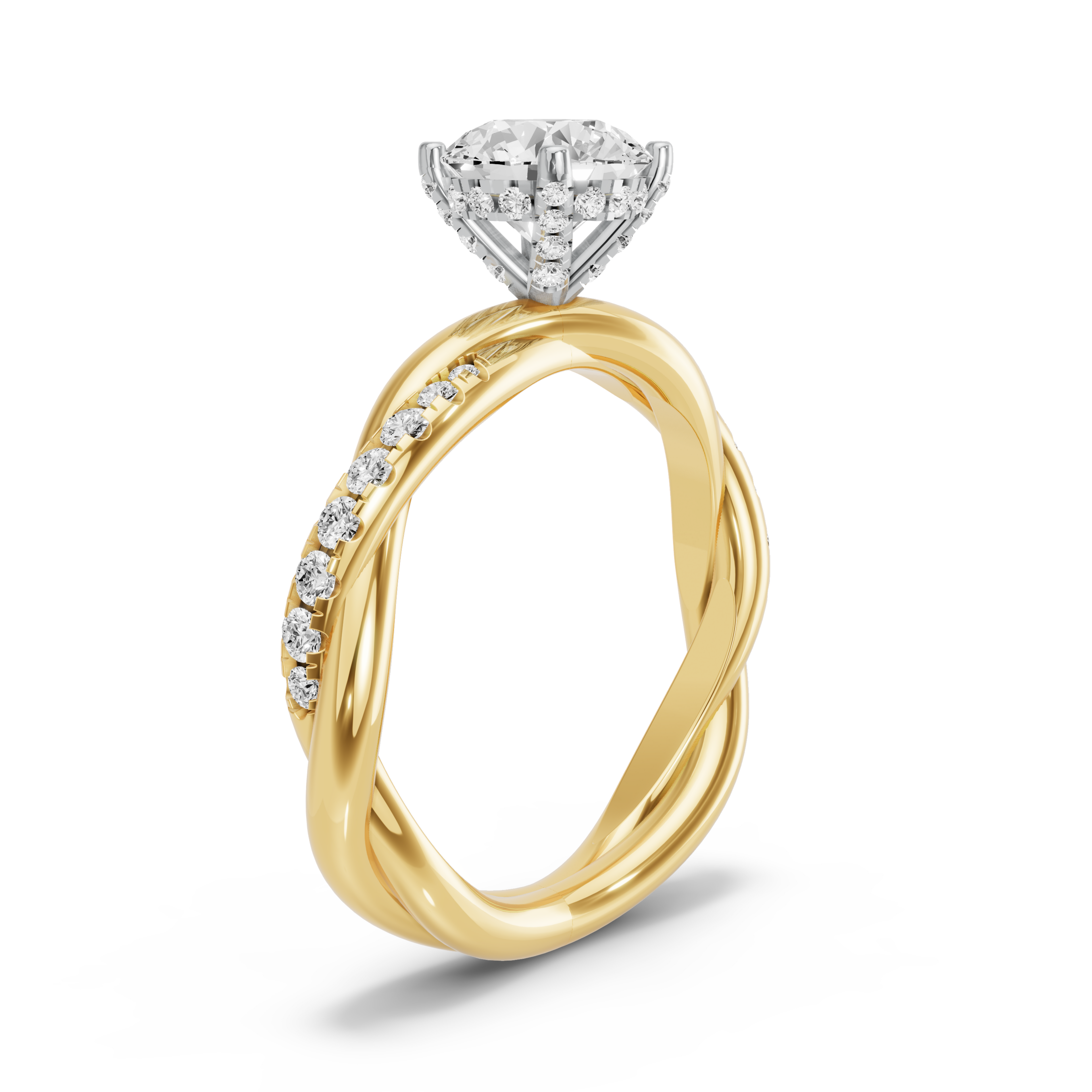 Image for Round Pave Basket Ring with Rope Pave band in 18K Two Tone Yellow Gold