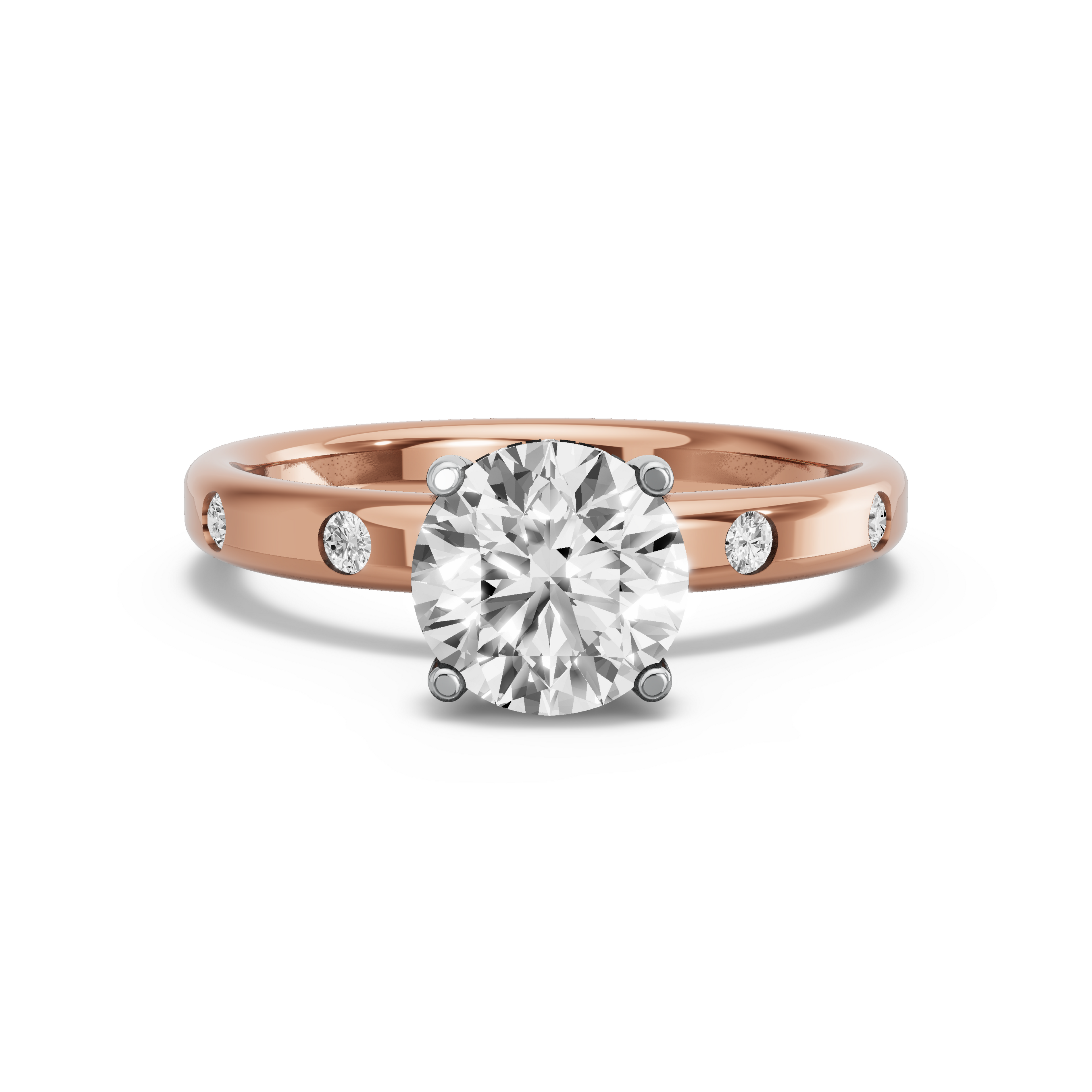 Image for Round Pave Basket Ring with Sleek Accent band in 10K Two Tone Rose Gold