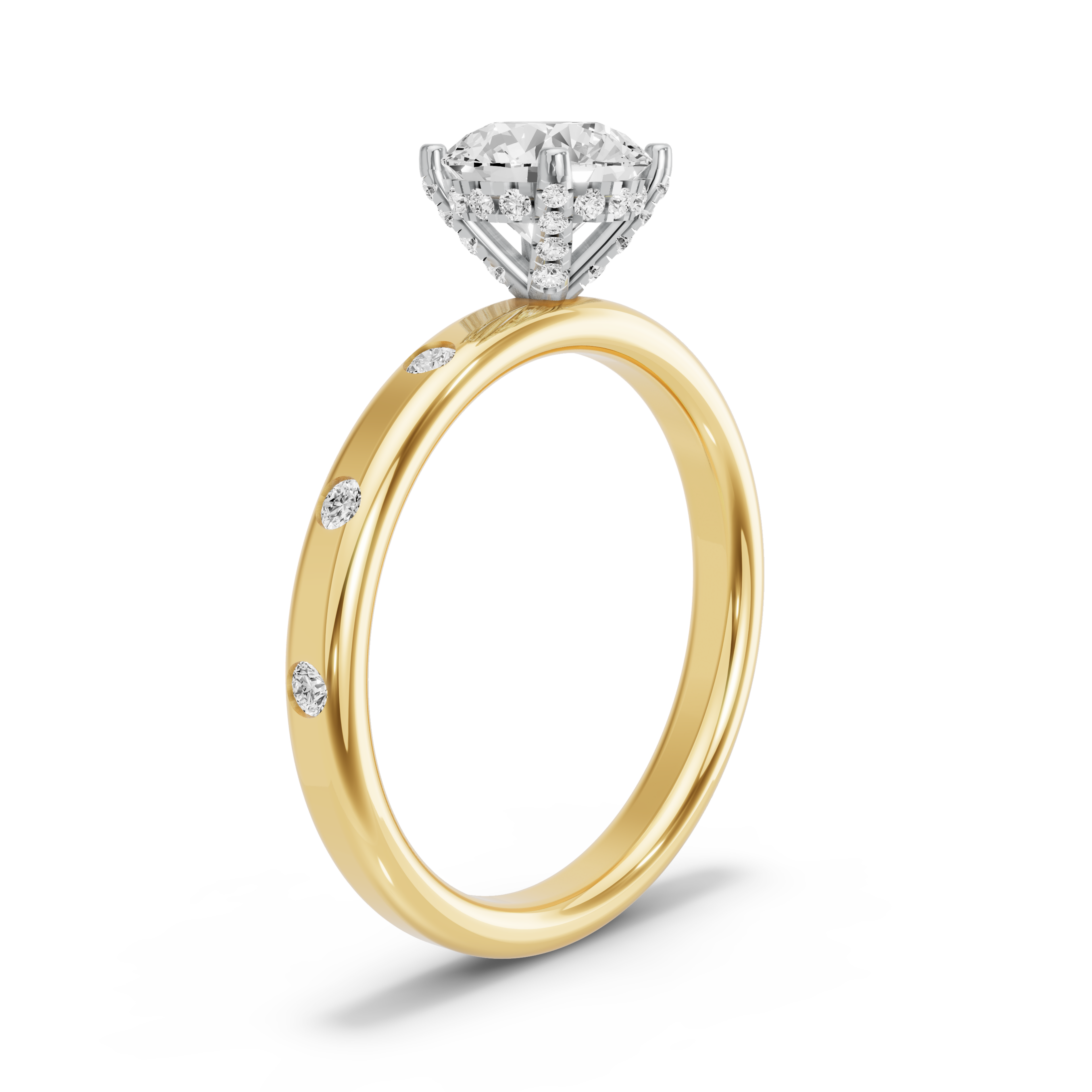 Image for Round Pave Basket Ring with Sleek Accent band in 10K Two Tone Yellow Gold