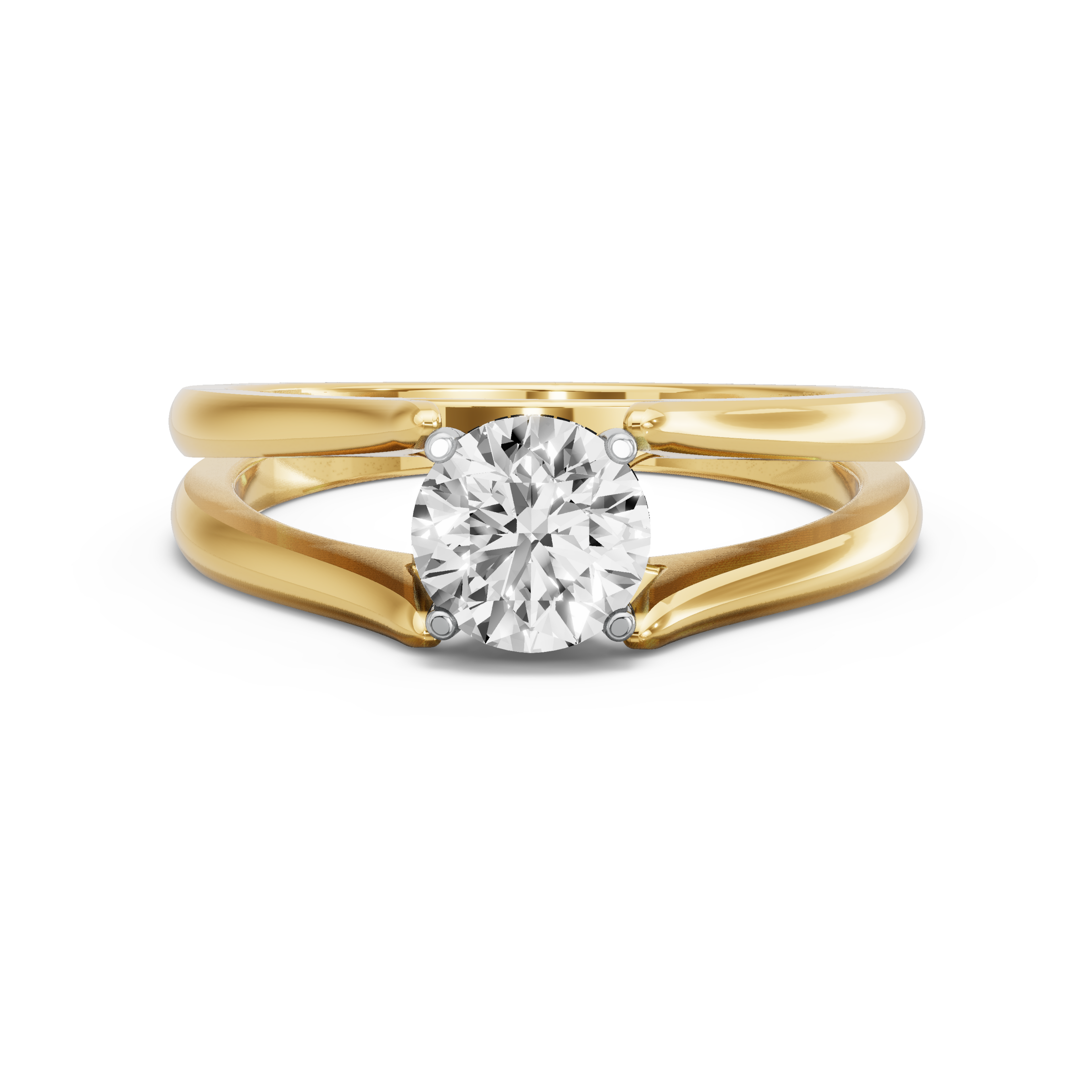 Image for Round Pave Basket Ring with Split Ring Solitaire band in 10K Two Tone Yellow Gold
