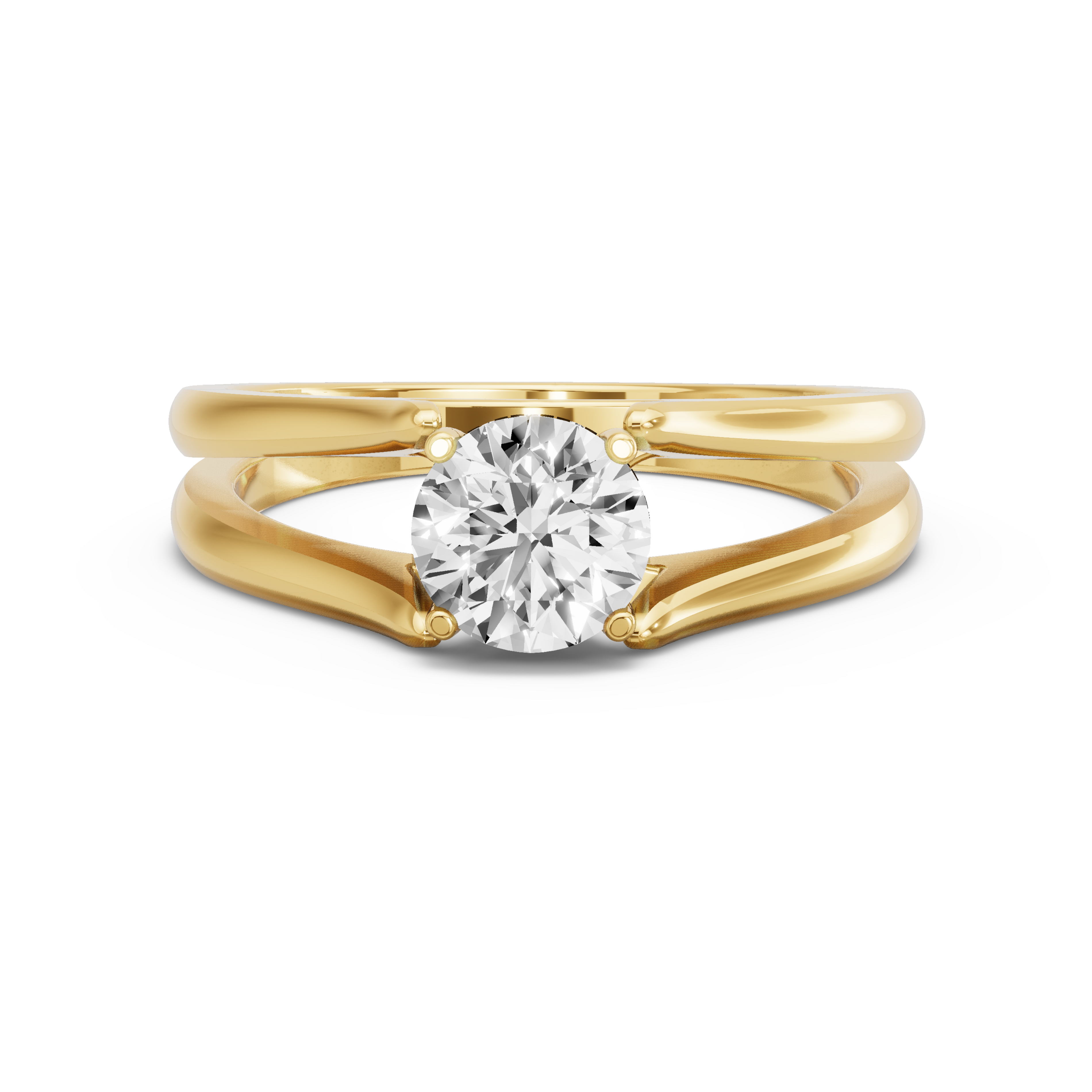 Image for Round Pave Basket Ring with Split Ring Solitaire band in 14K Yellow Gold