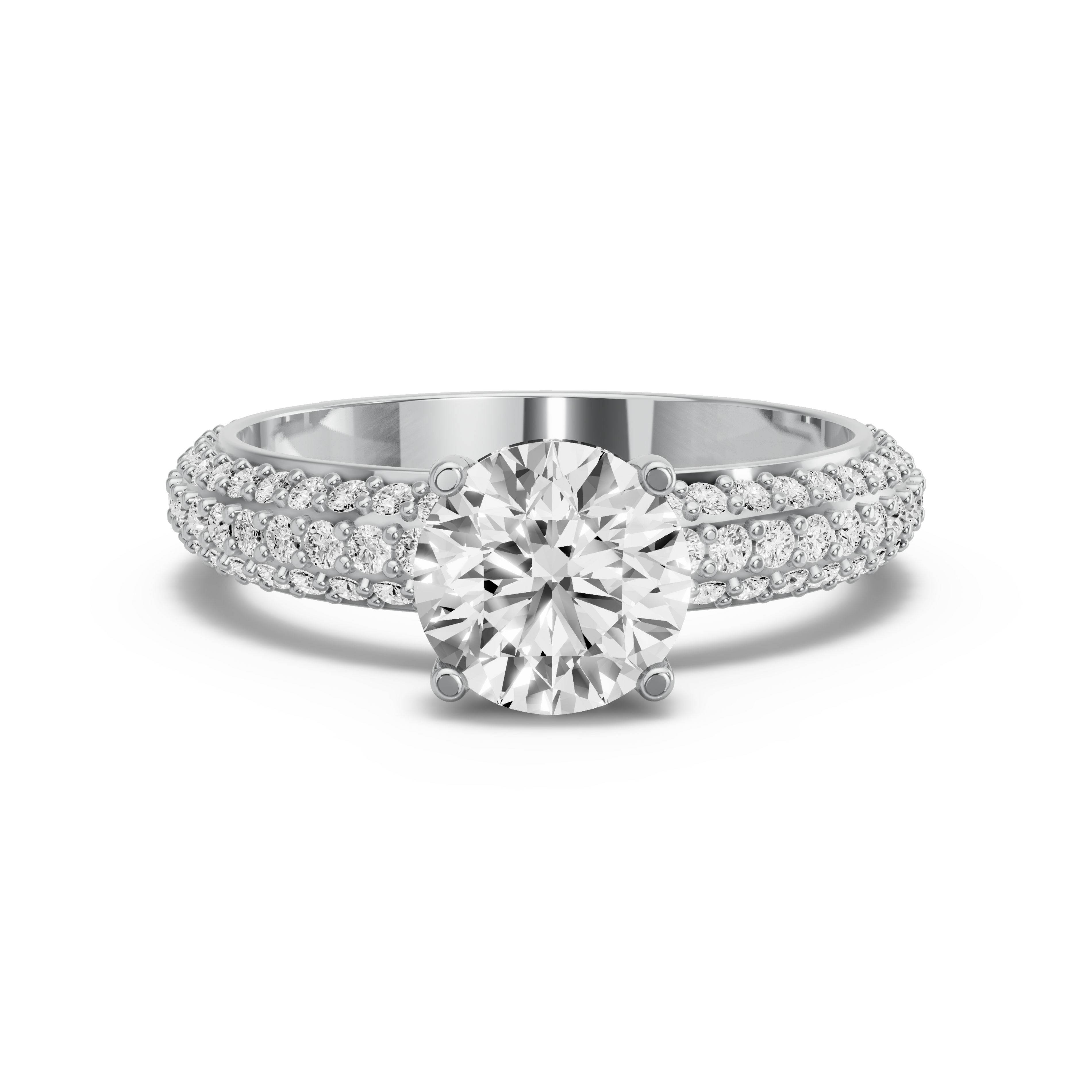 Image for Round Pave Basket Ring with Triple Row Pave band in 10K White Gold