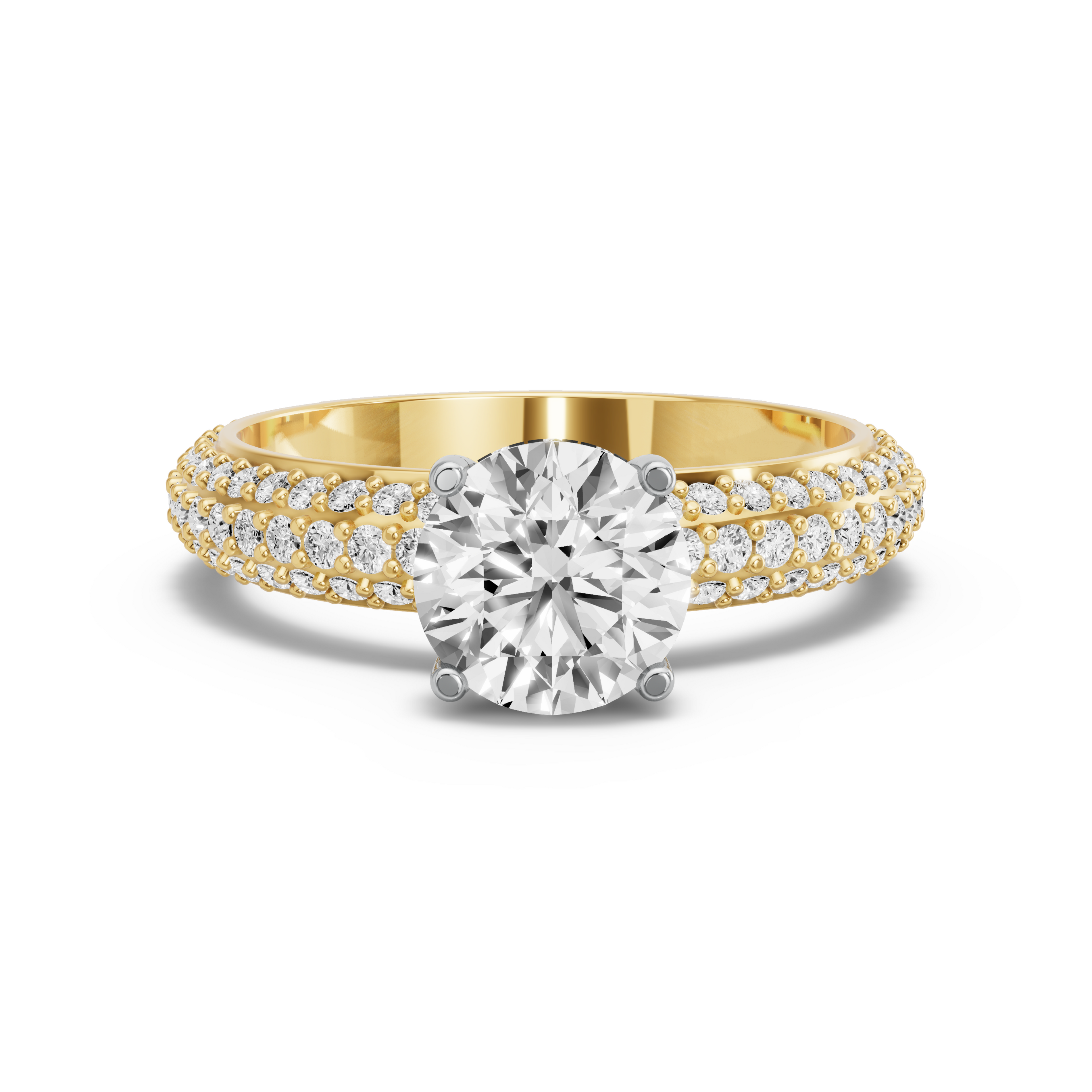 Image for Round Pave Basket Ring with Triple Row Pave band in 18K Two Tone Yellow Gold
