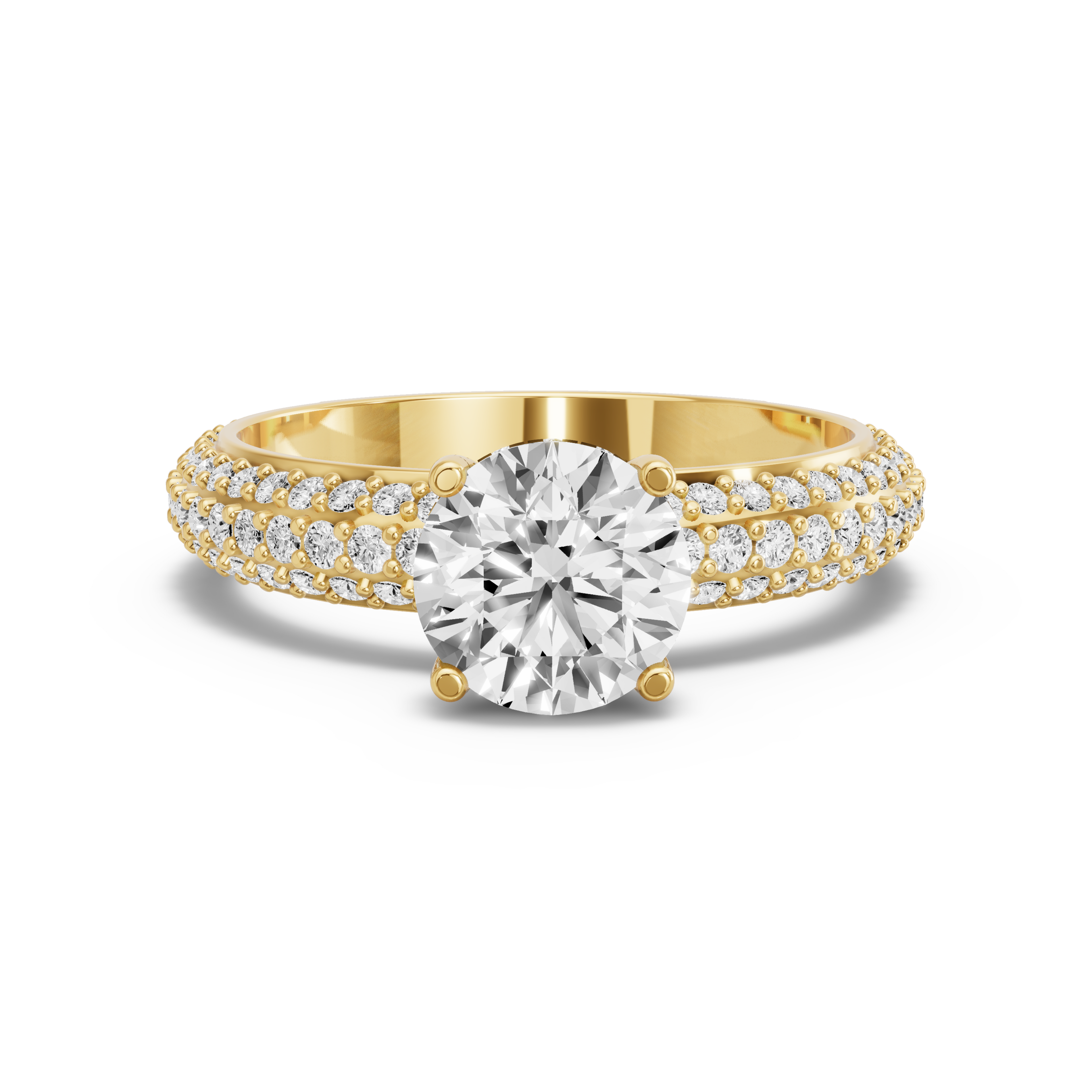 Image for Round Pave Basket Ring with Triple Row Pave band in 14K Yellow Gold