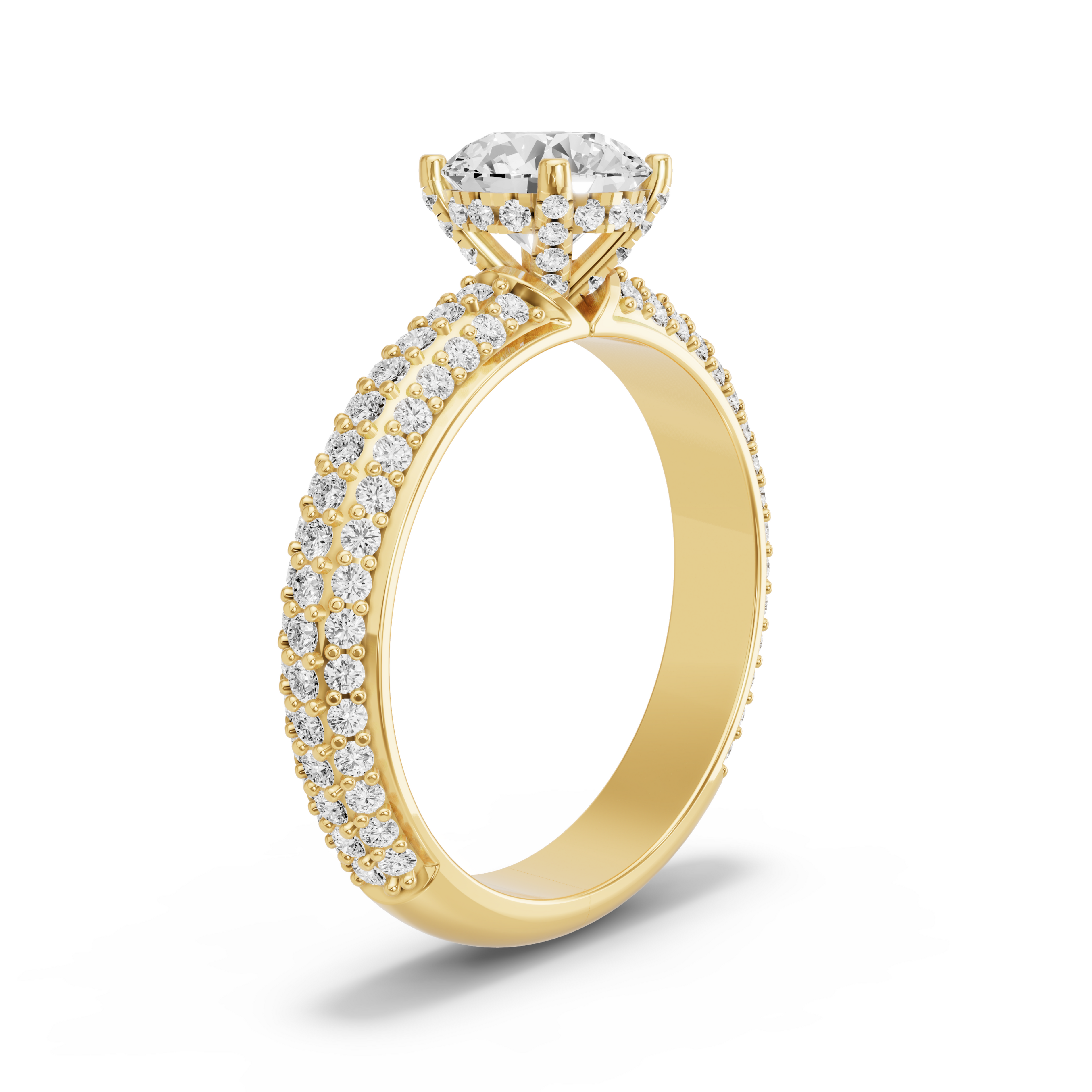 Image for Round Pave Basket Ring with Triple Row Pave band in 14K Yellow Gold