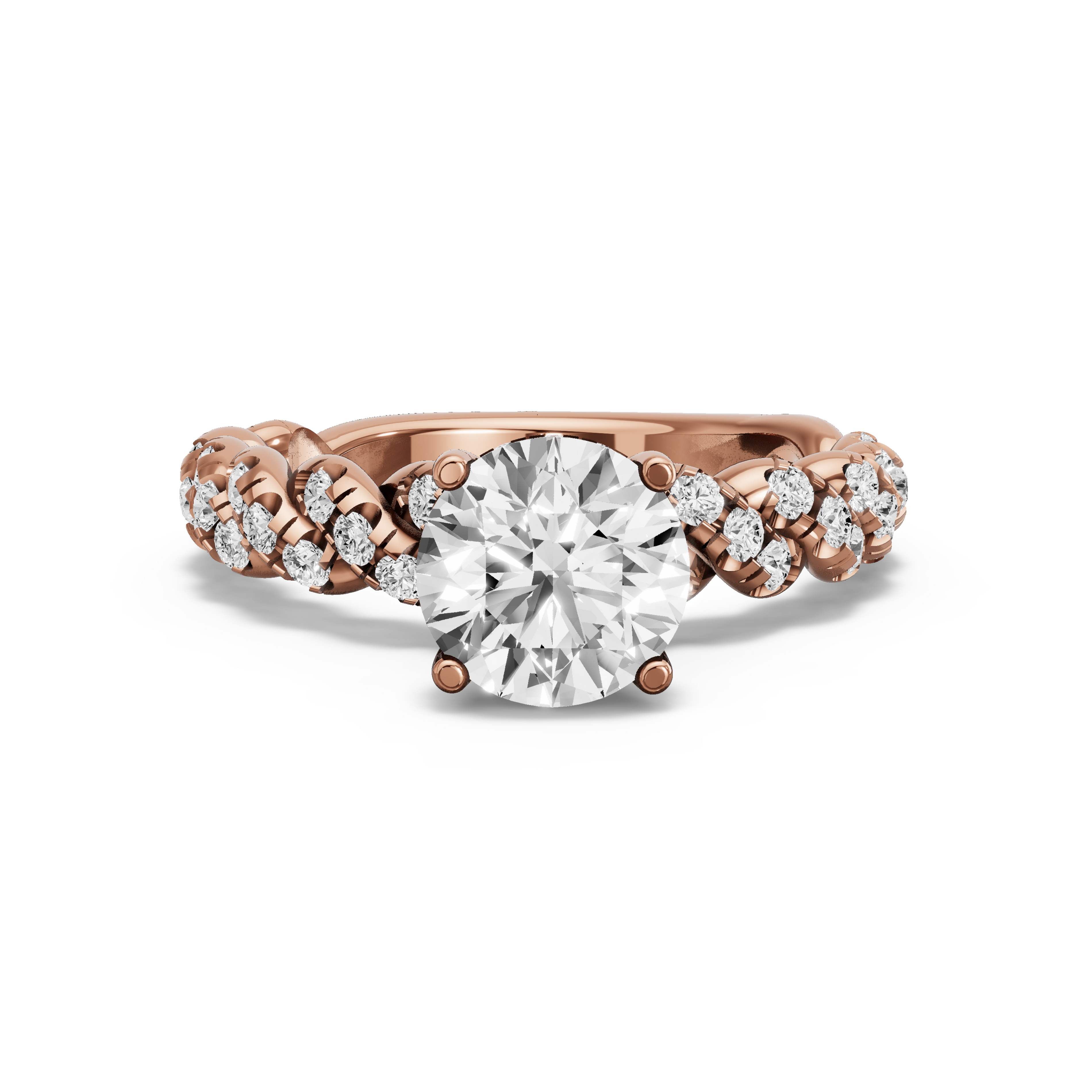 Image for Round Pave Basket Ring with Twist Pave band in 18K Rose Gold