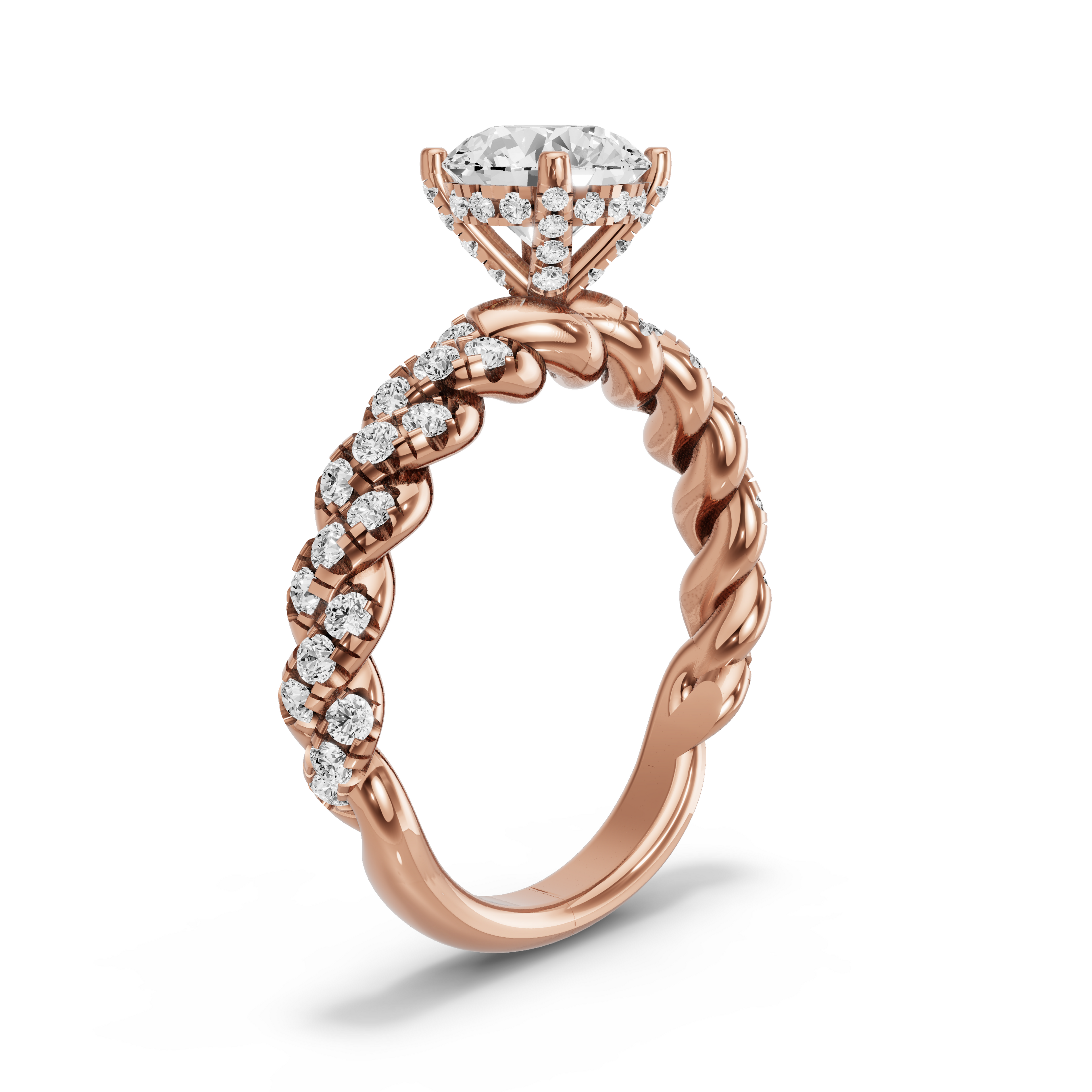 Image for Round Pave Basket Ring with Twist Pave band in 10K Rose Gold