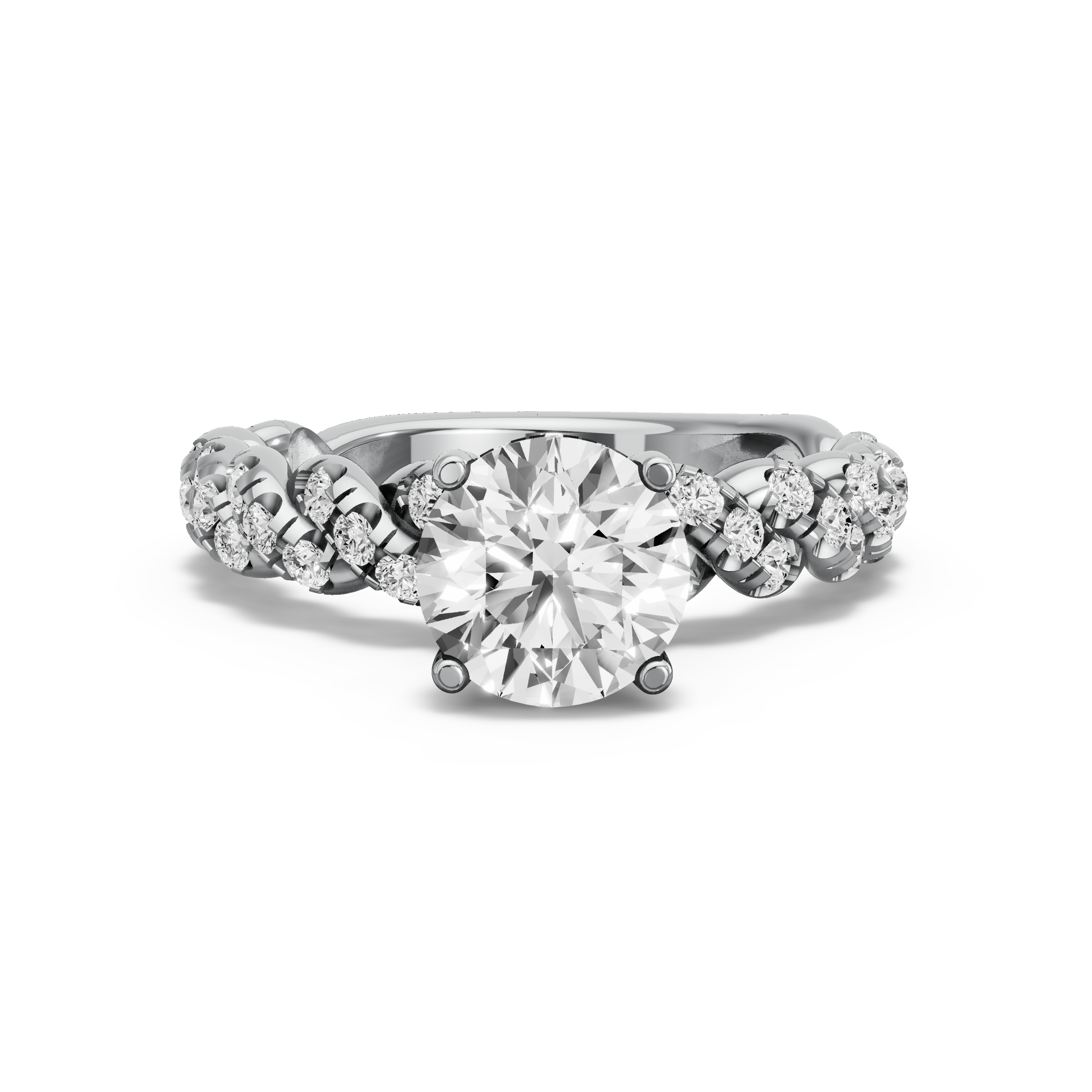 Image for Round Pave Basket Ring with Twist Pave band in 10K White Gold