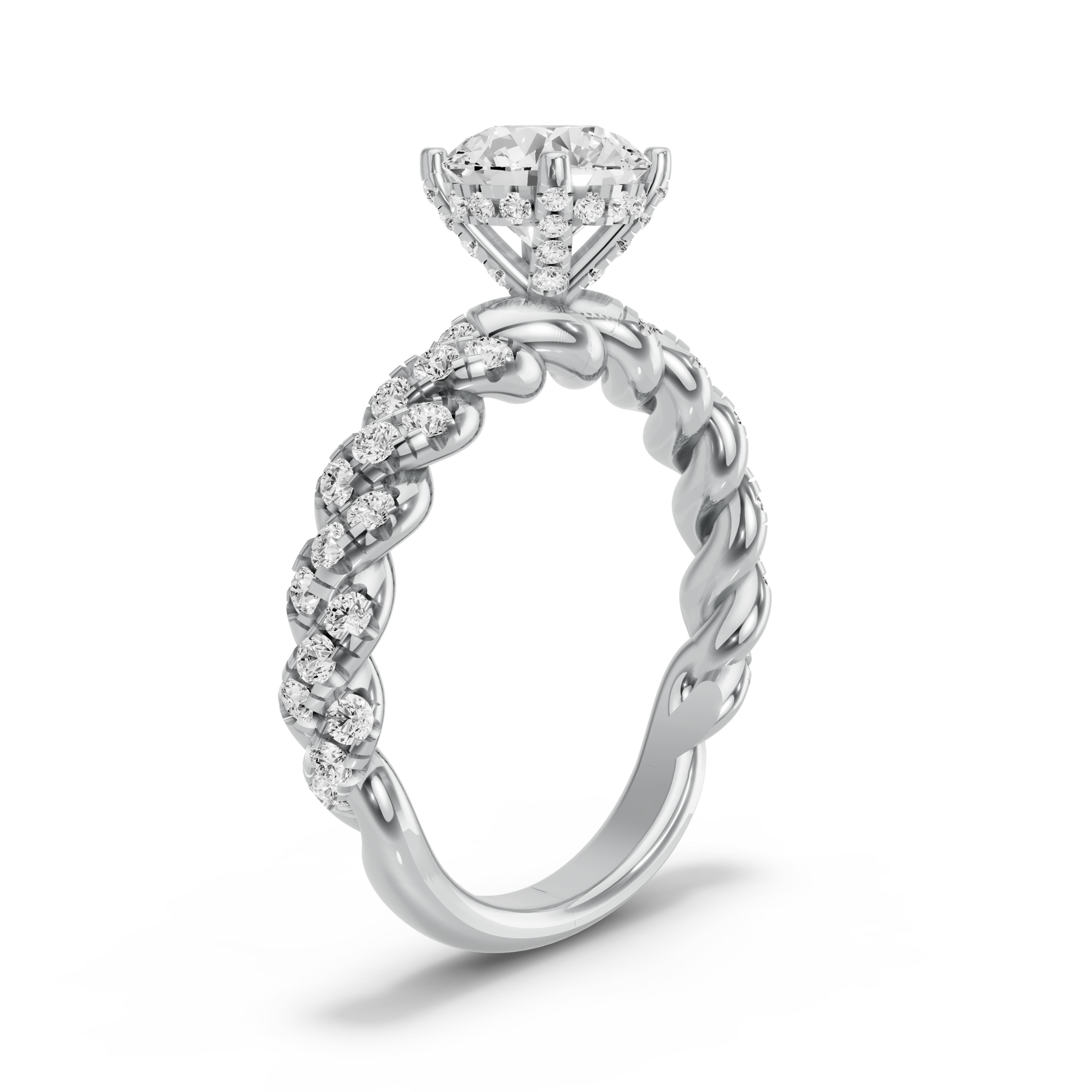 Image for Round Pave Basket Ring with Twist Pave band in 950 Platinum