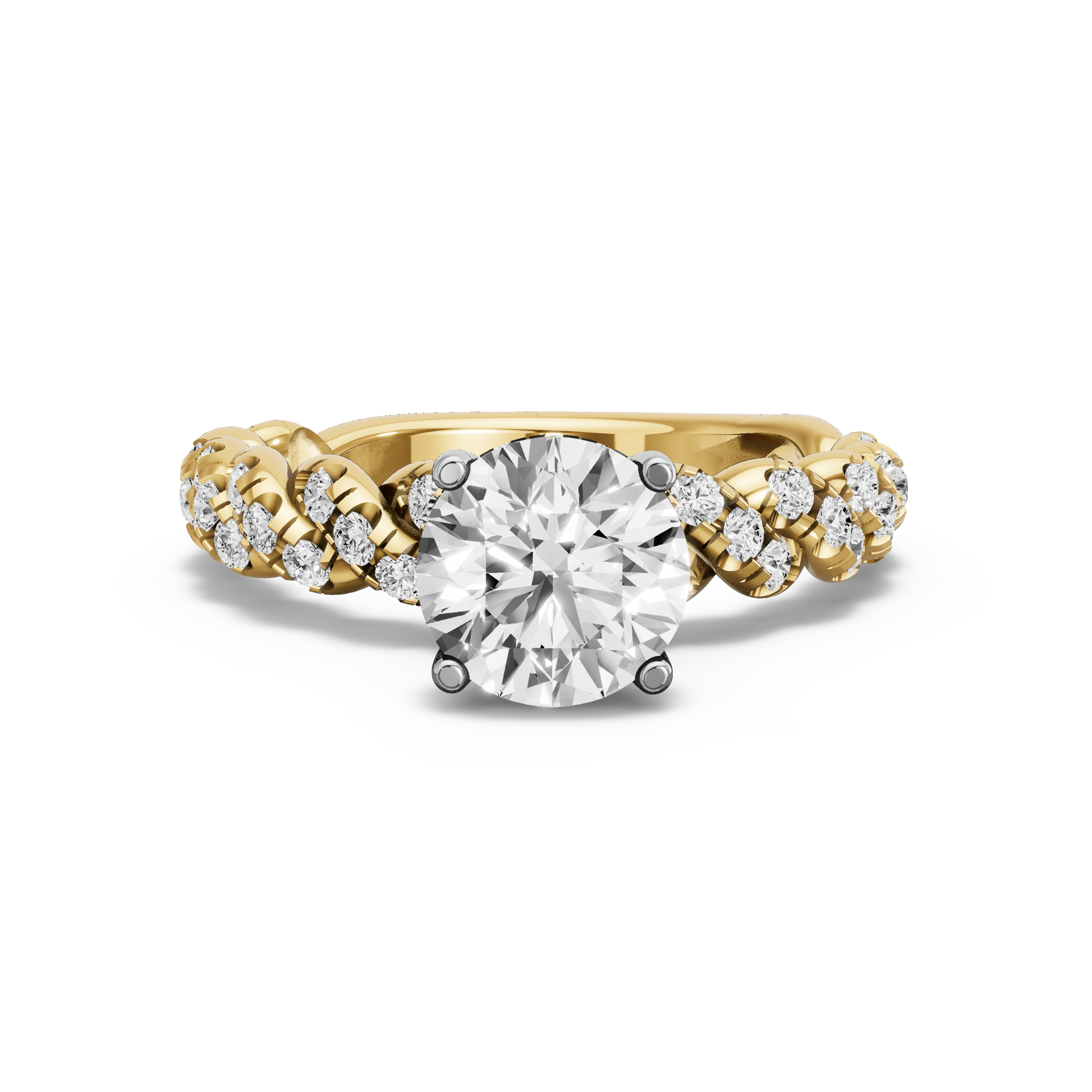 Image for Round Pave Basket Ring with Twist Pave band in 10K Two Tone Yellow Gold