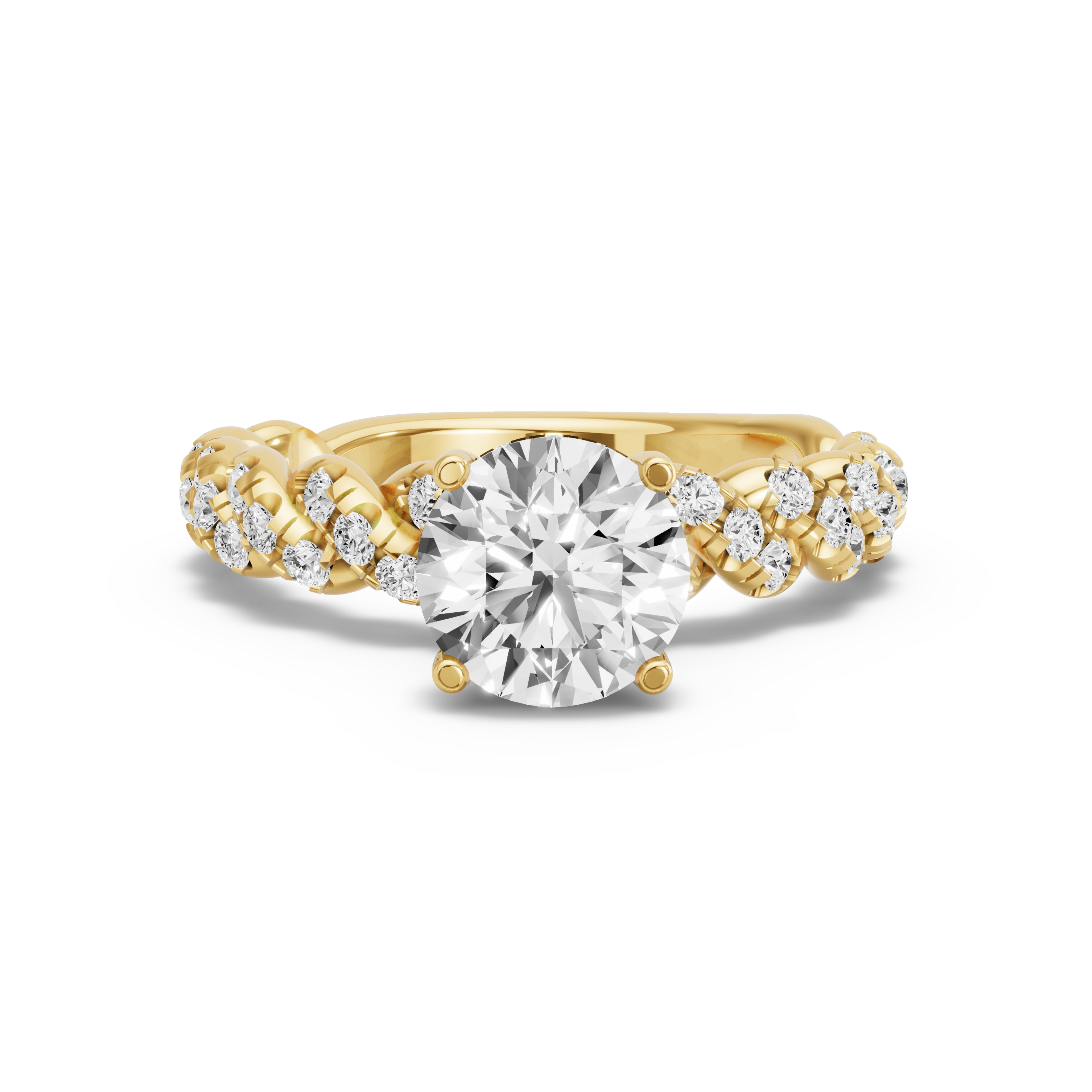 Image for Round Pave Basket Ring with Twist Pave band in 18K Yellow Gold