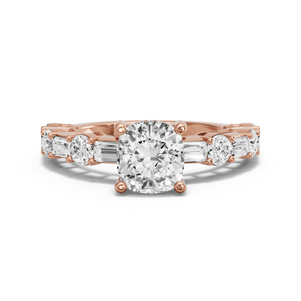 Image for Cushion Pave Basket Ring with Alternating Baguette band